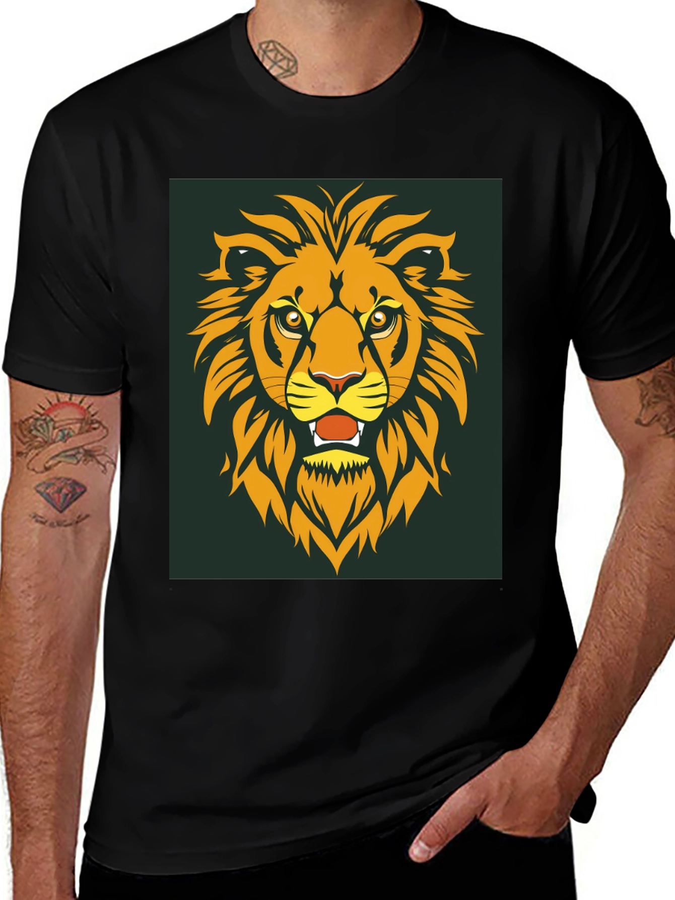 Variant 20 of Lion Head Graphic Tee - Bold Black Cotton