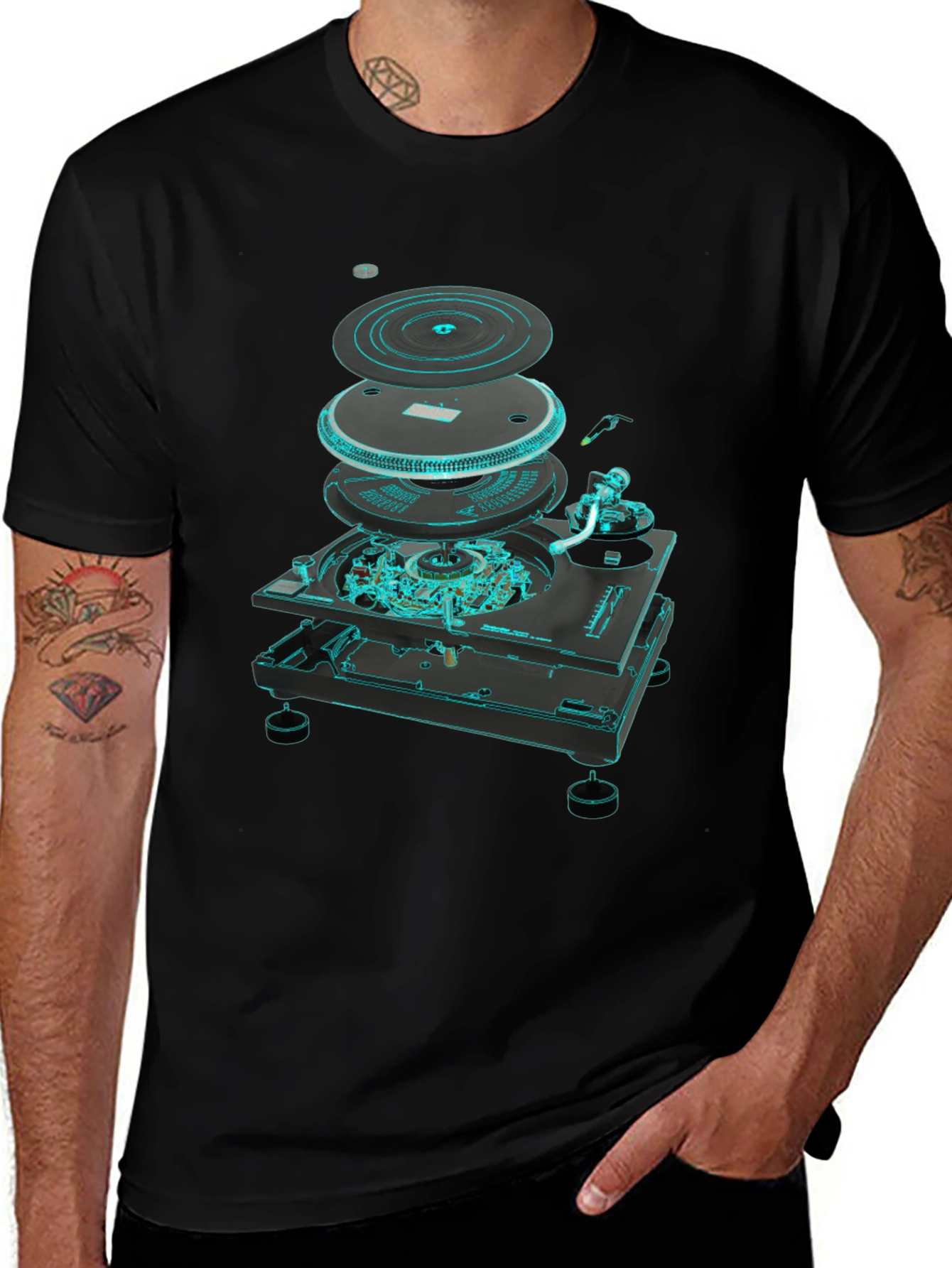 Variant 11 of DJ Turntable Exploded View Graphic Tee