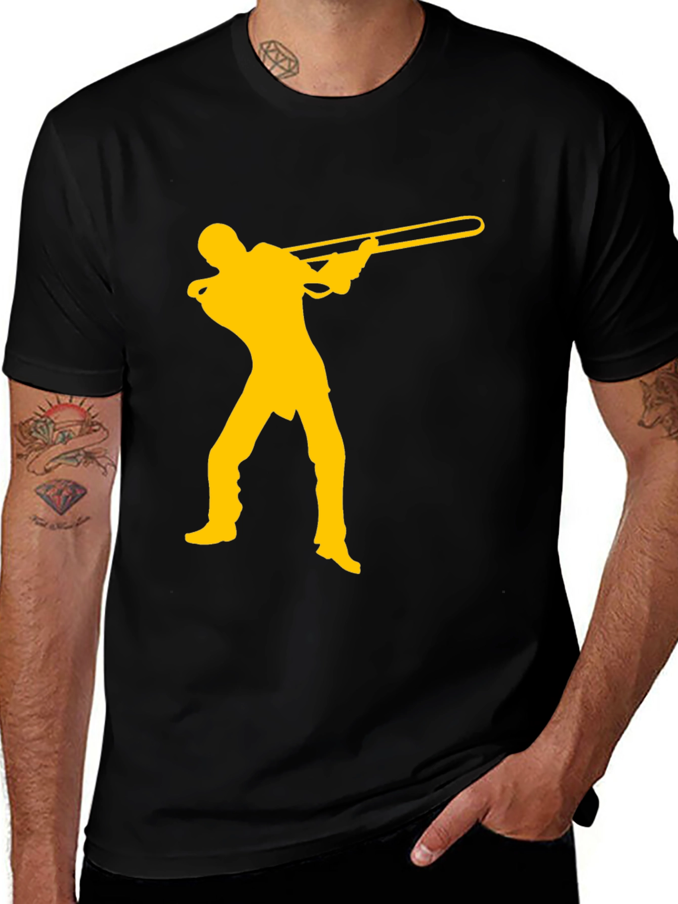 Black Trombone Player Graphic Tee - Music Lover Shirt