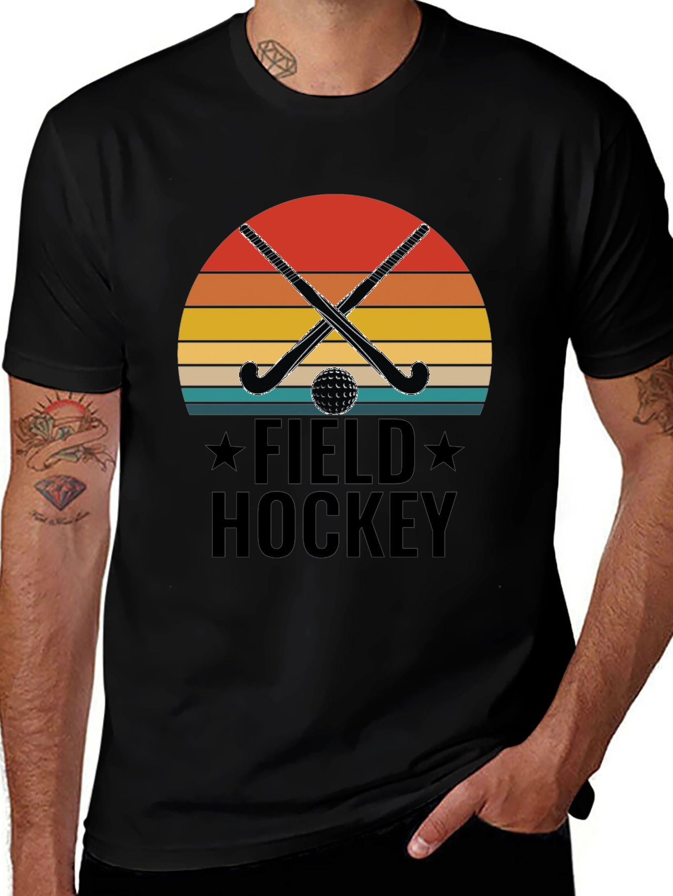 Variant 18 of Field Hockey Graphic Tee - Retro Sunset Design
