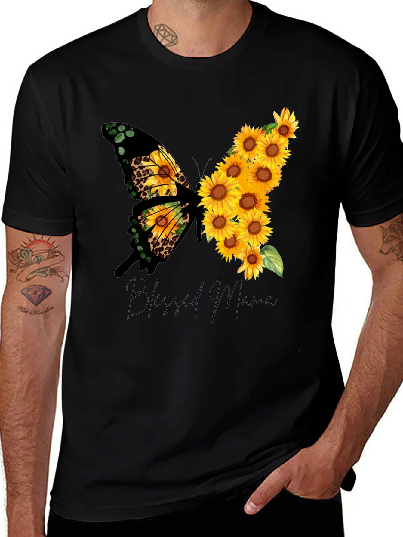 Variant 25 of Blessed Mama Butterfly Sunflower Graphic Tee