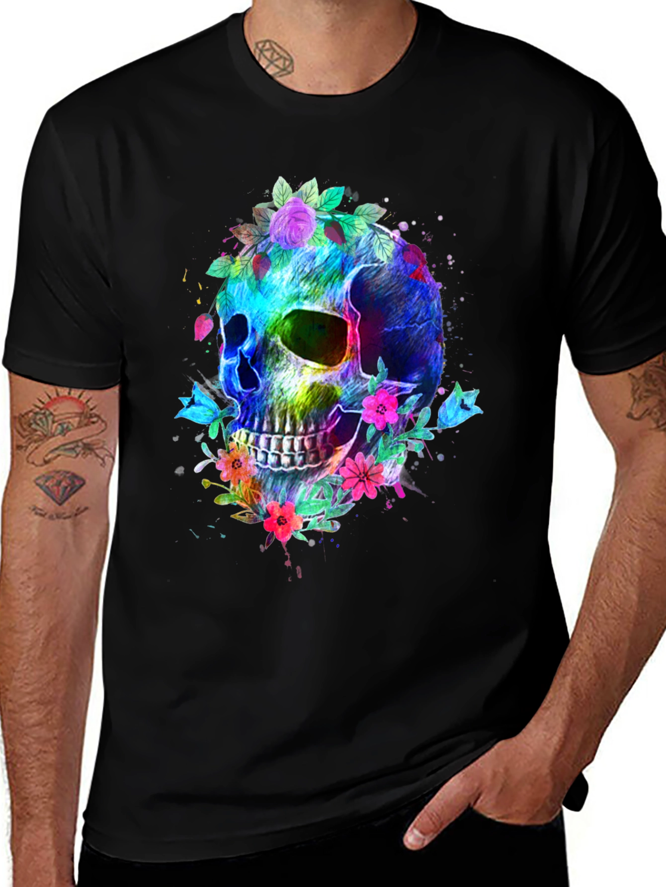 Variant 28 of Floral Skull Graphic T-Shirt - Vibrant & Bold