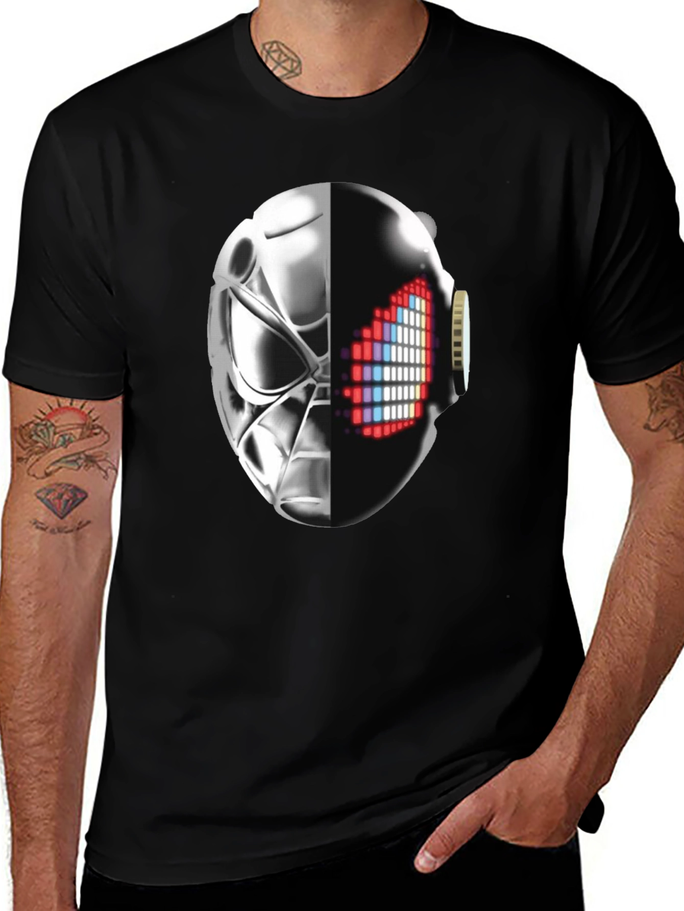 Variant 29 of Cyberpunk Half-Mask Graphic T-Shirt - Black