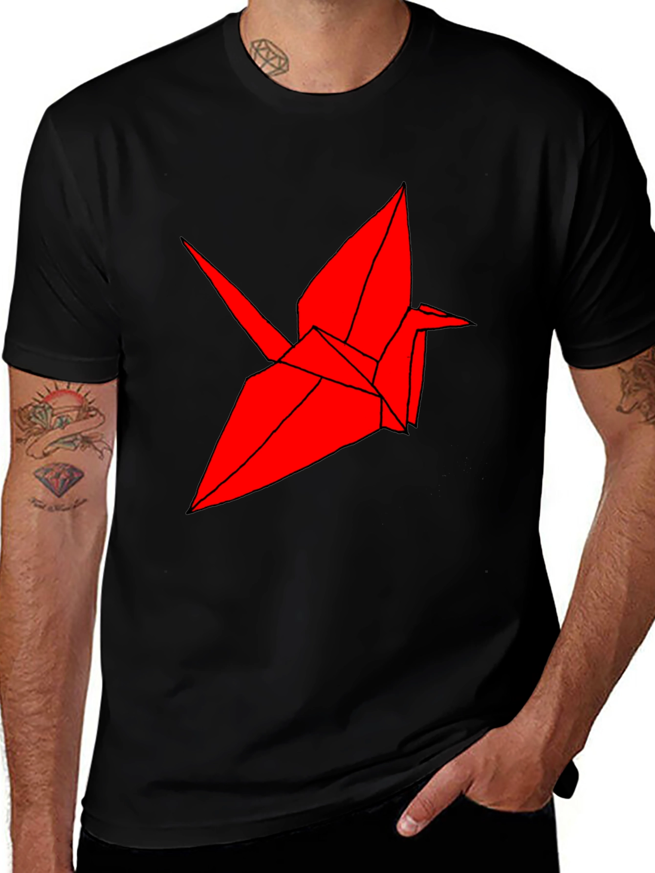 Variant 16 of Origami Crane Graphic Tee - Cool Bird T-Shirt