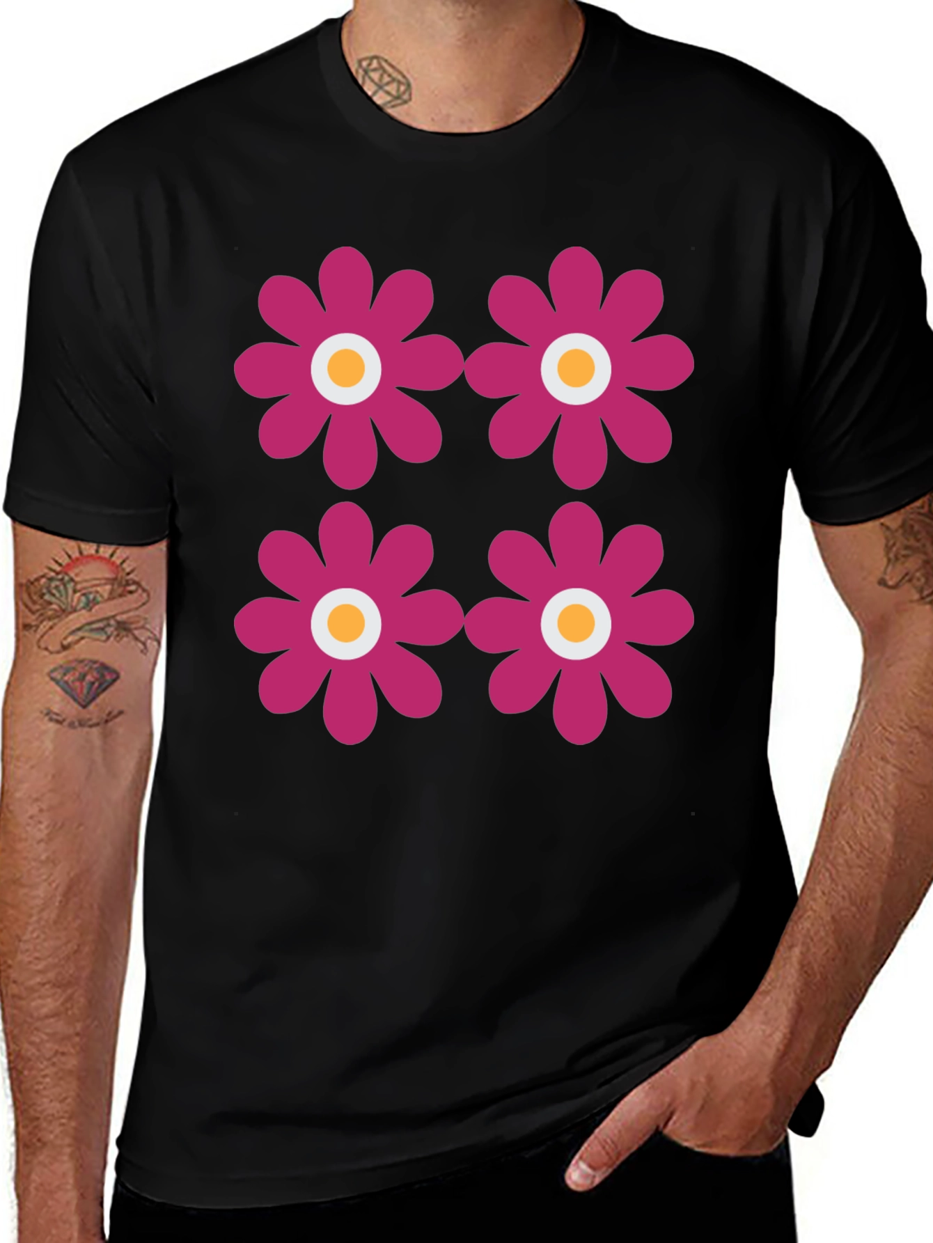 Variant 21 of Retro Flower Power Tee - Black Graphic Print T-Shirt