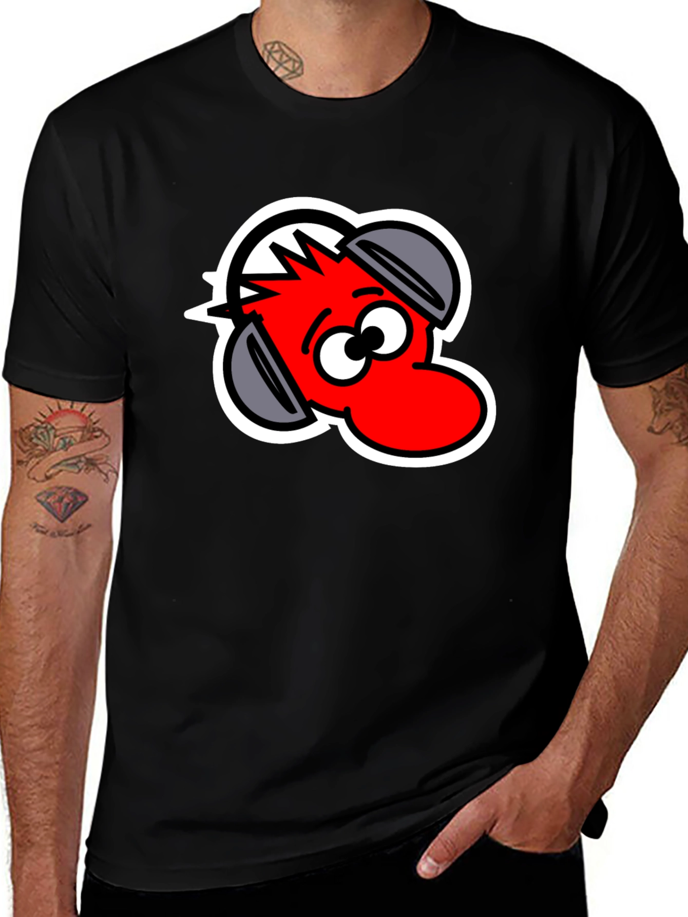 Variant 4 of Cartoon Headphone T-Shirt - Black