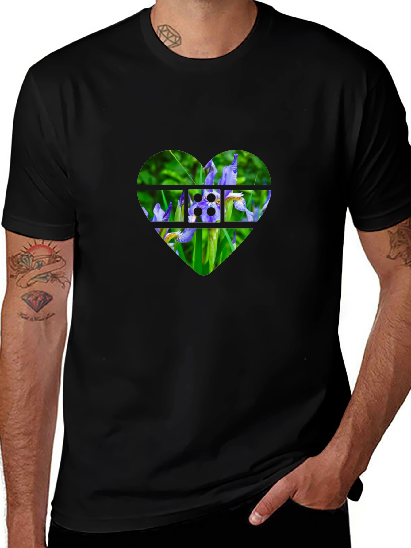 Black Floral Heart Graphic Black T-Shirt main image
