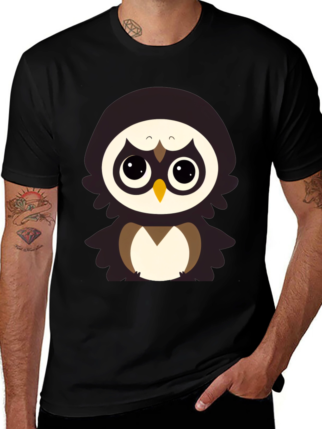 Variant 27 of Cute Cartoon Owl Black T-Shirt