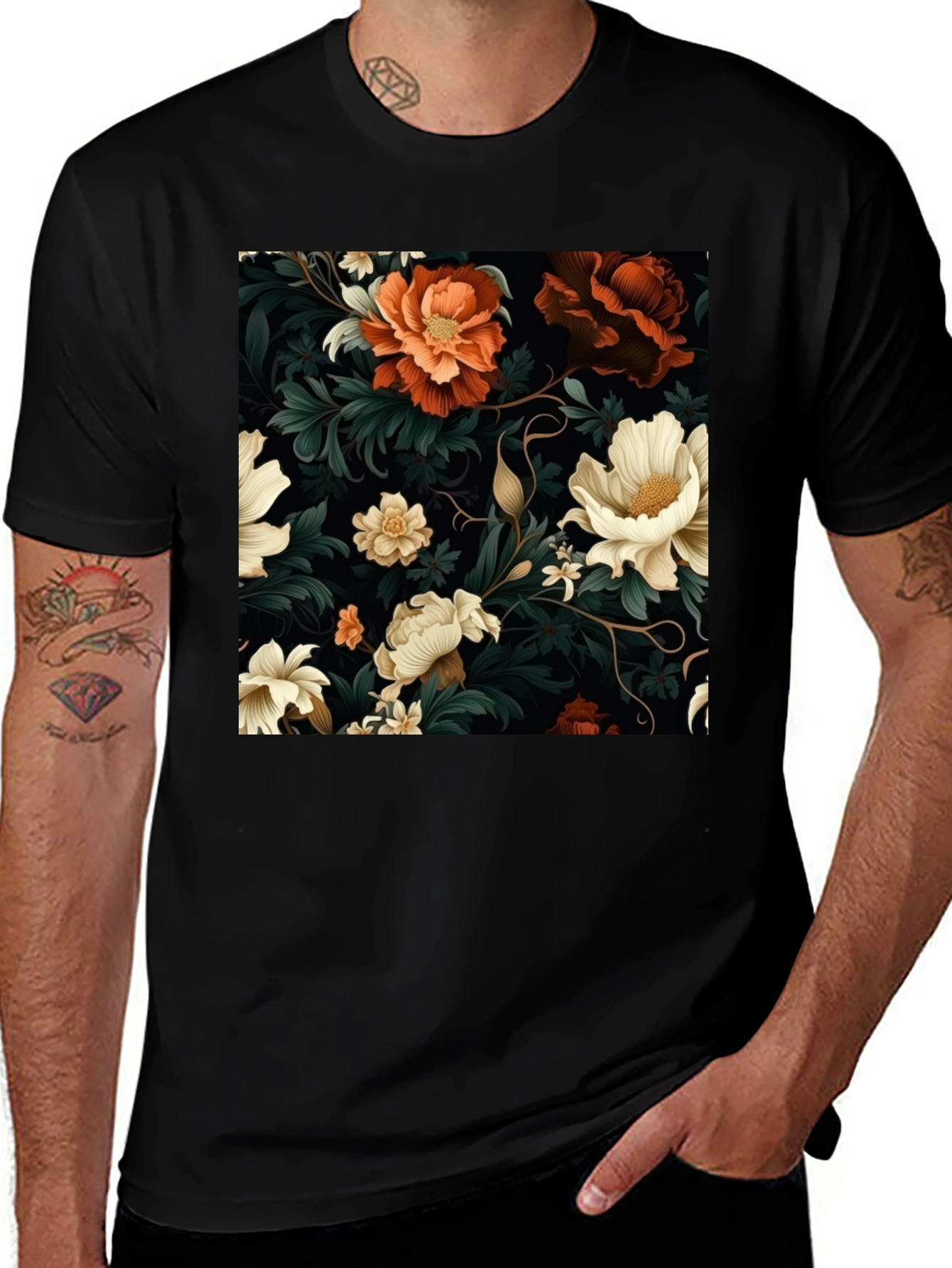 Variant 20 of Floral Elegance Black T-Shirt