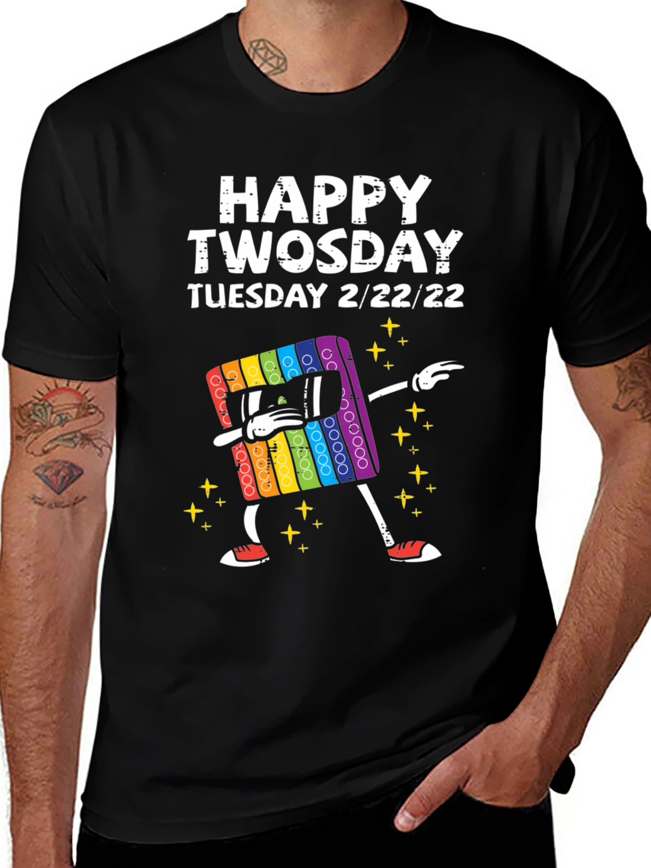 Happy Twosday 2/22/22 Rainbow Pop Dabbing T-Shirt