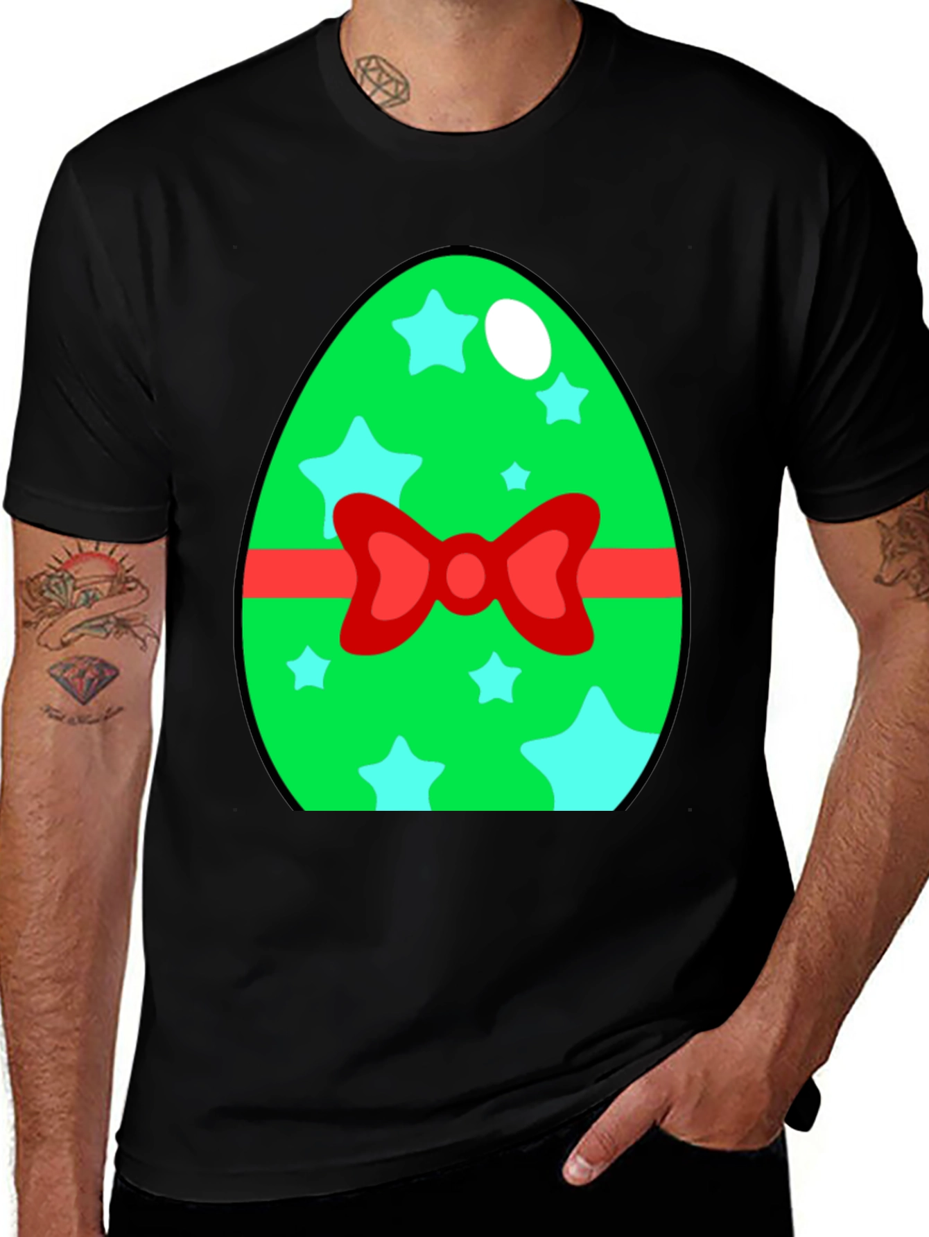 Easter Egg T-Shirt - Green Star Bow Tie