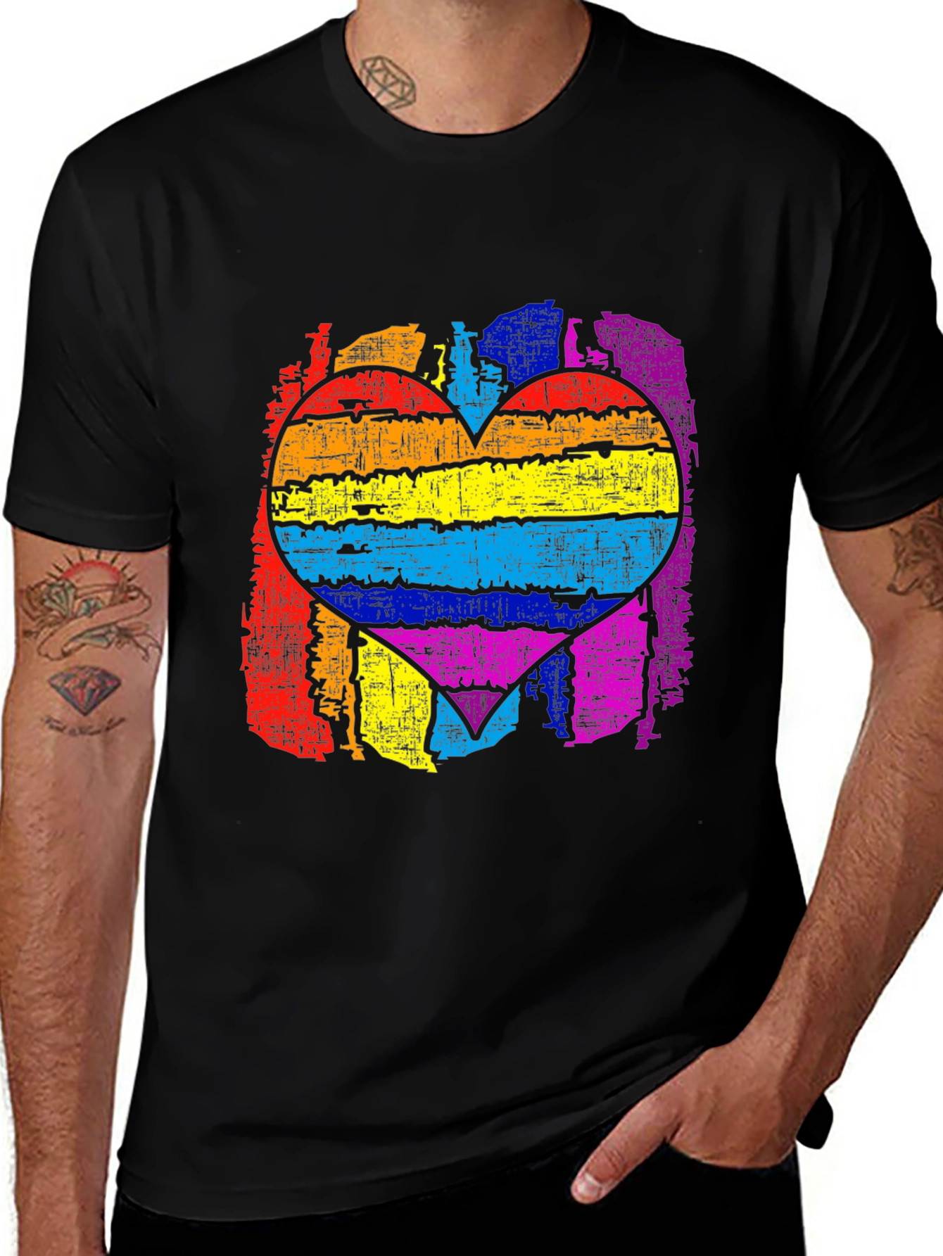 Pride Rainbow Heart Graphic Tee - Black