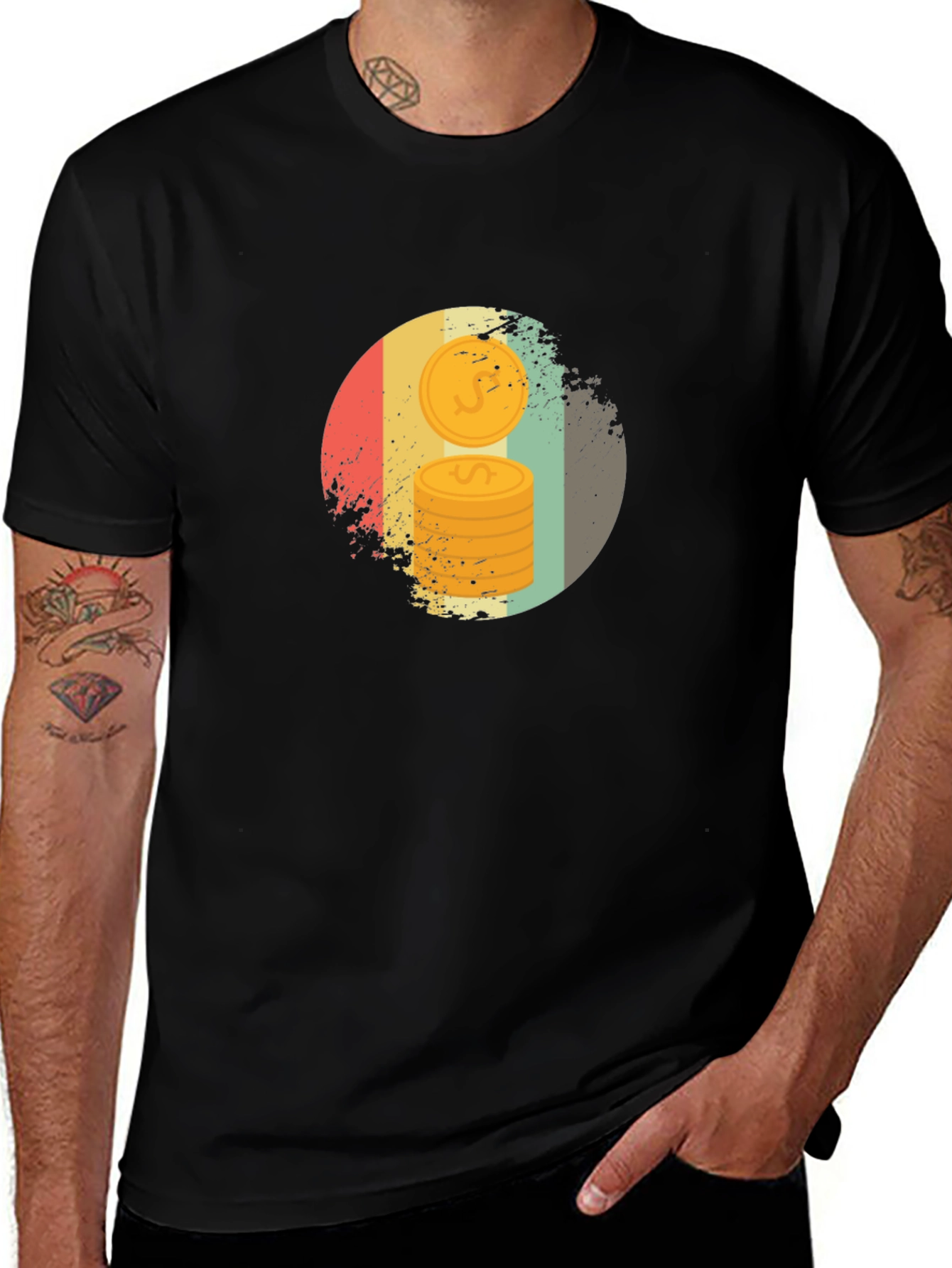 Variant 10 of Retro Coin Stack Graphic Tee