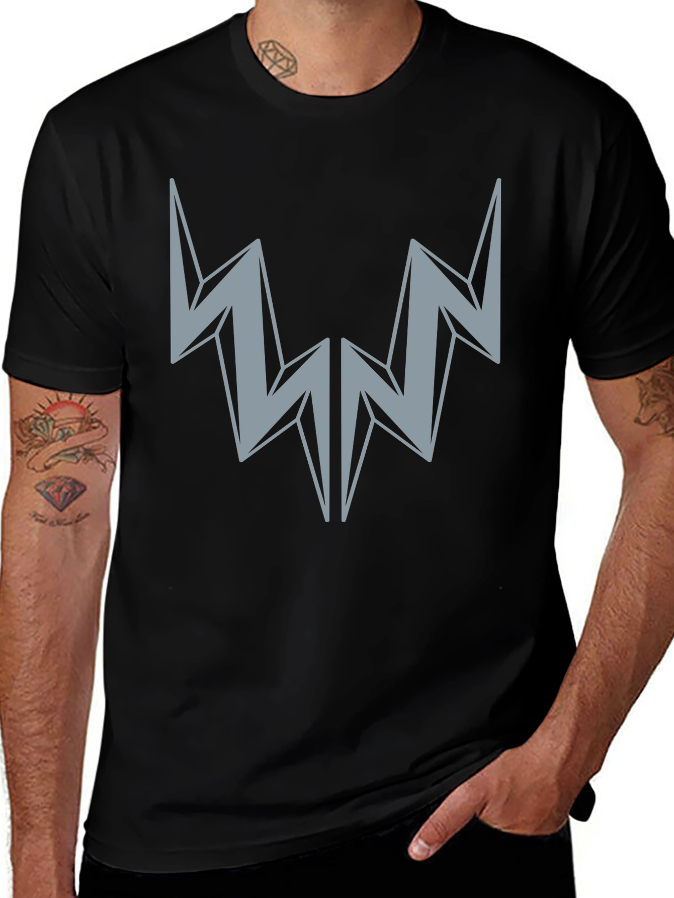 Variant 18 of Abstract Lightning Bolt Graphic Tee - Black