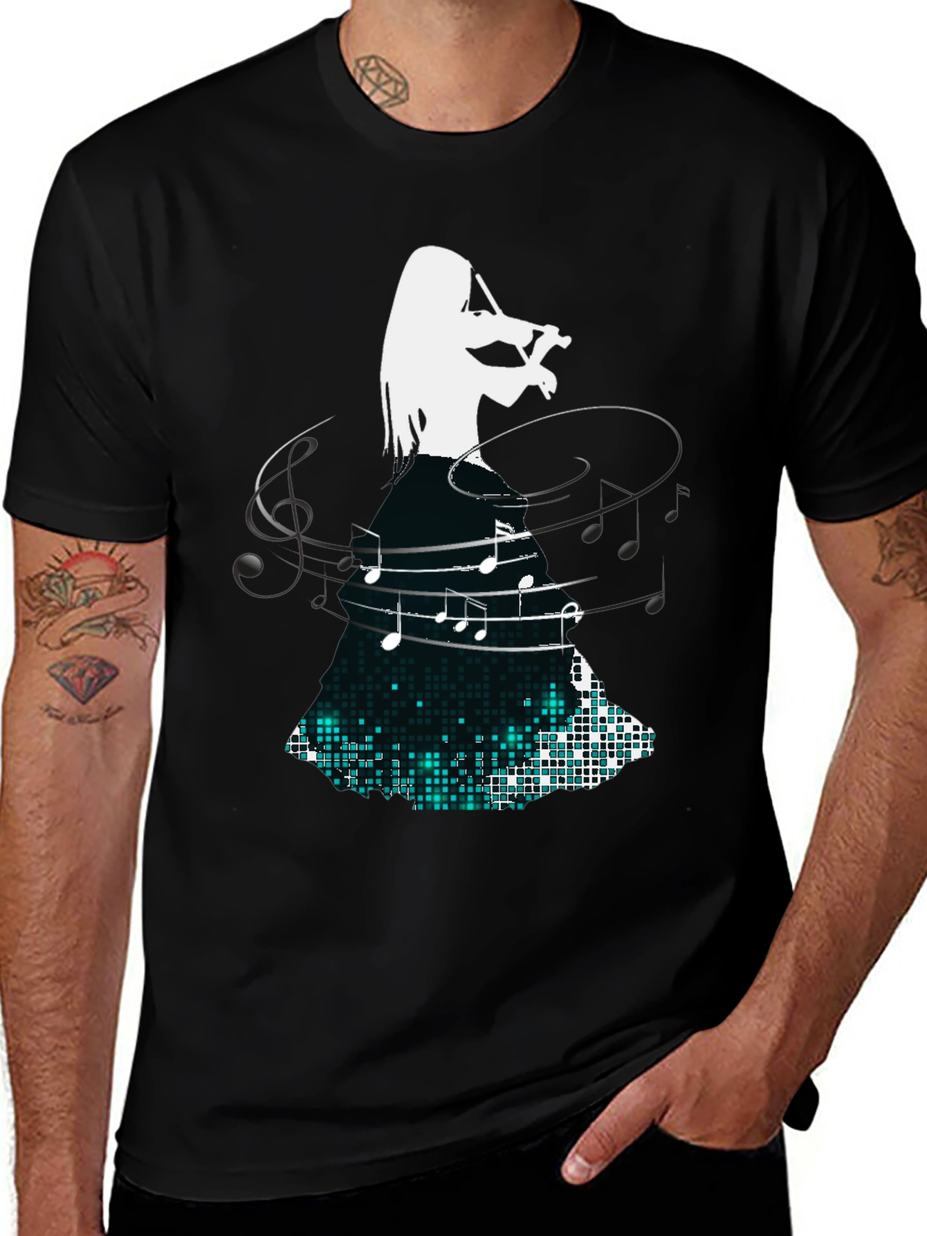 Variant 17 of Violinist Music Note Graphic Black T-Shirt