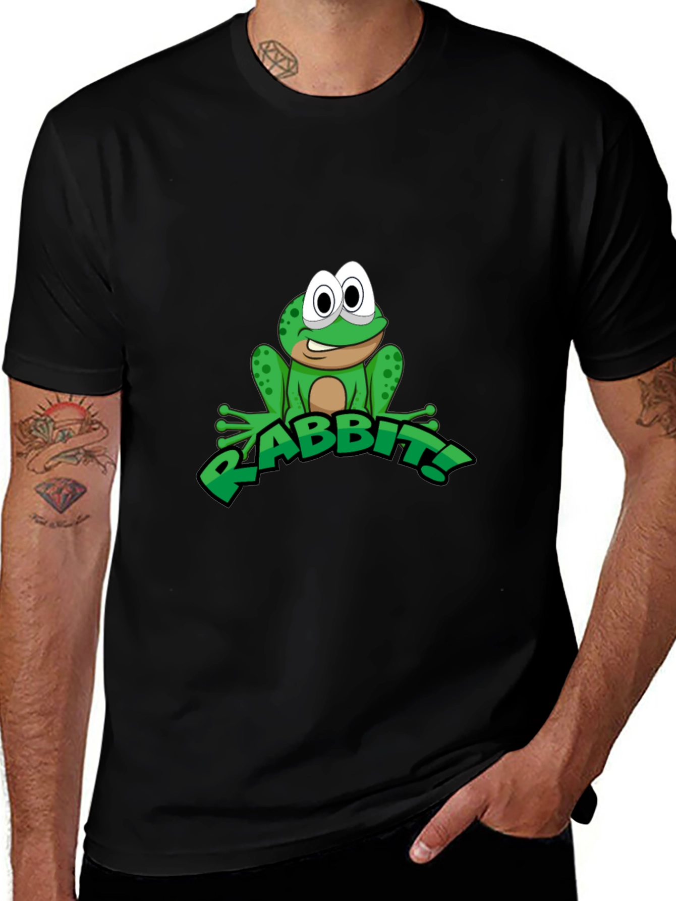 Variant 17 of Frog RABBIT! Graphic Tee - Black Cotton T-Shirt