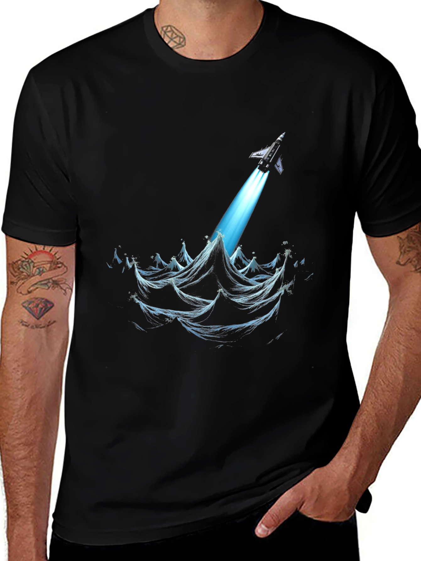 Variant 20 of Rocket Launch Graphic Tee - Black Cotton T-Shirt