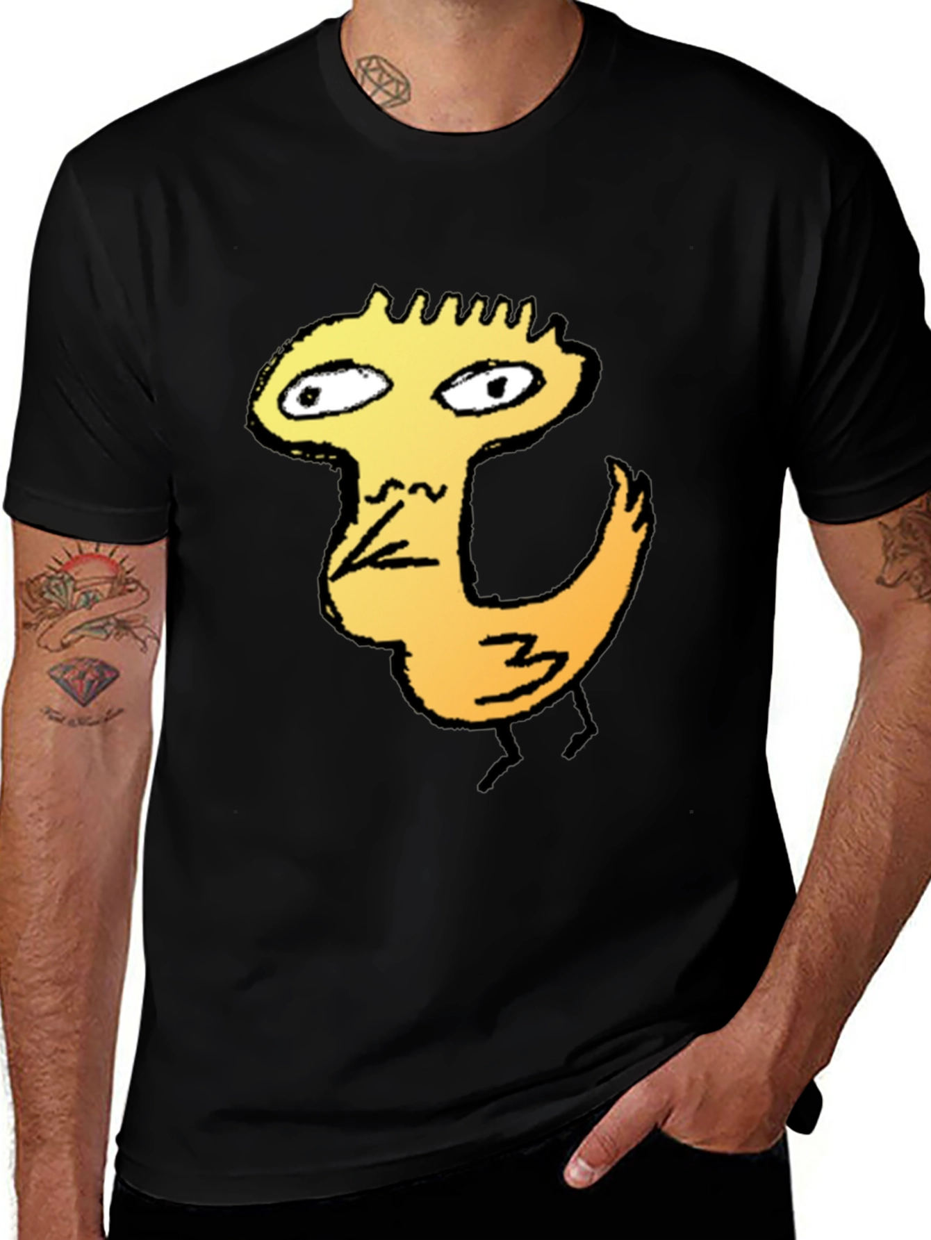 Variant 20 of Cool Graphic Tee - Chicken Cartoon Black T-Shirt