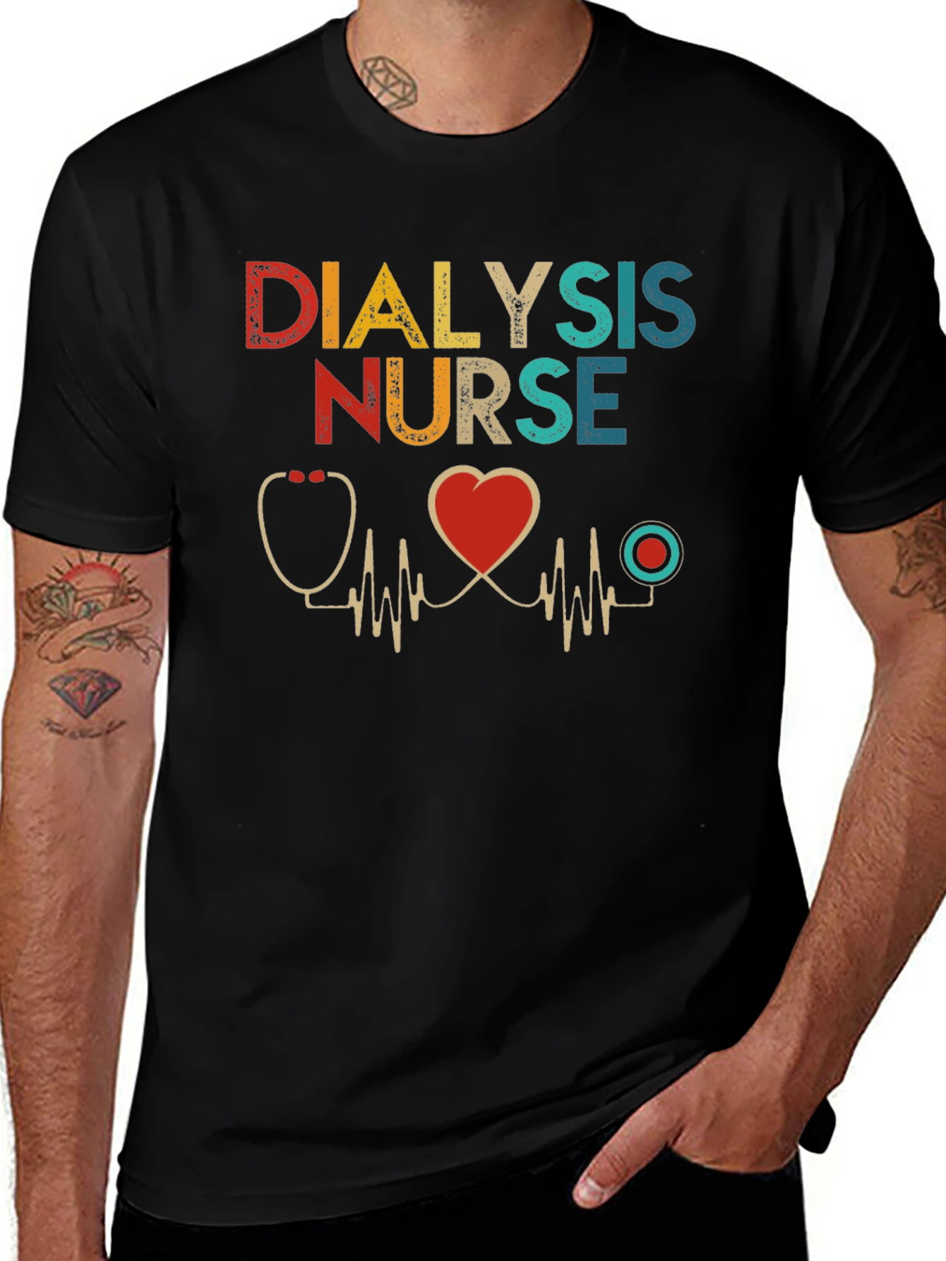 Variant 19 of Dialysis Nurse T-Shirt Heartbeat Design