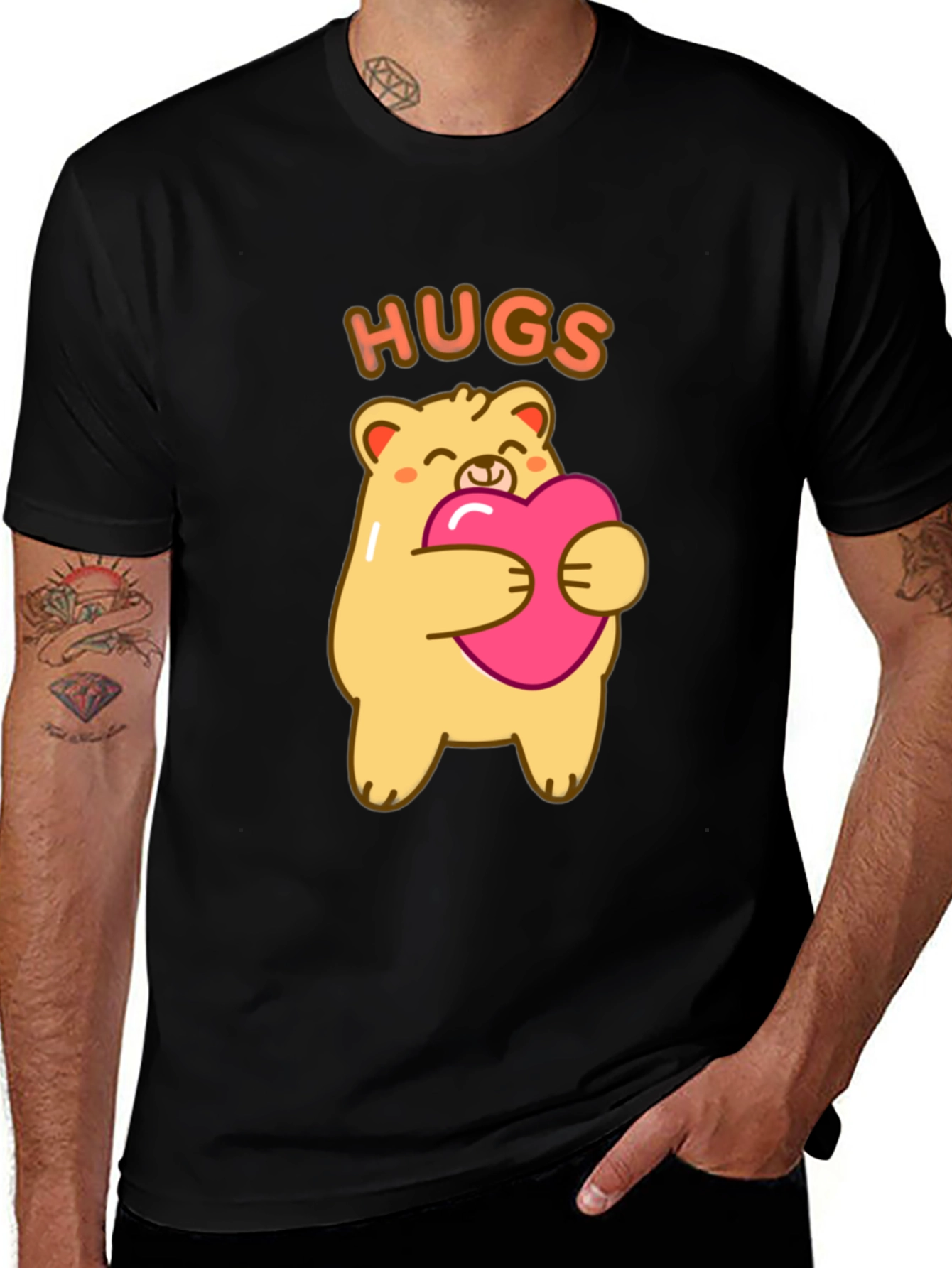 Variant 19 of Cute Bear Hugs T-Shirt -  Comfortable Black Tee