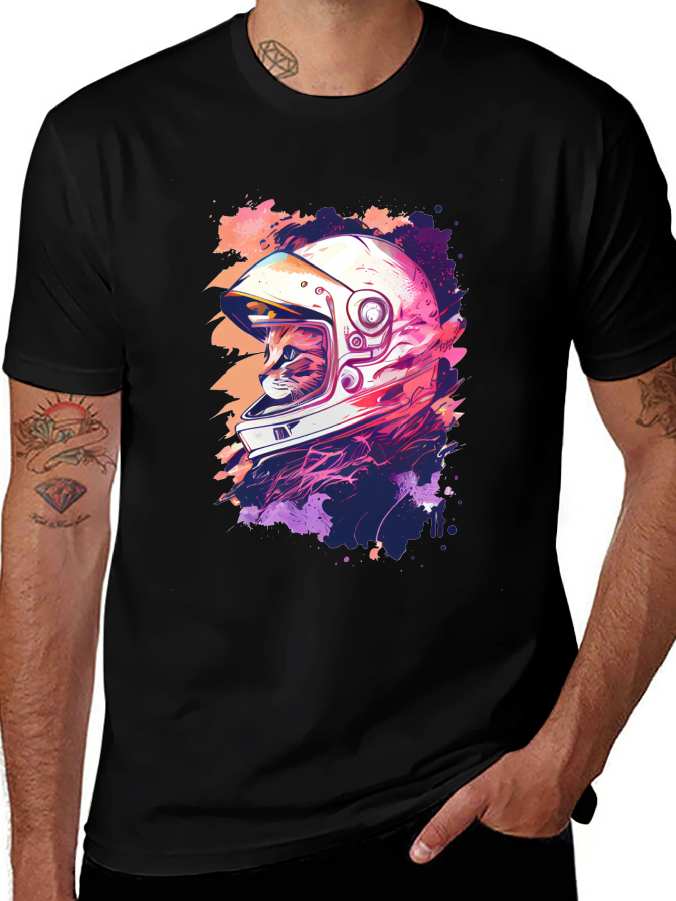 Variant 11 of Astronaut Cat Graphic Tee - Cool Black T-Shirt