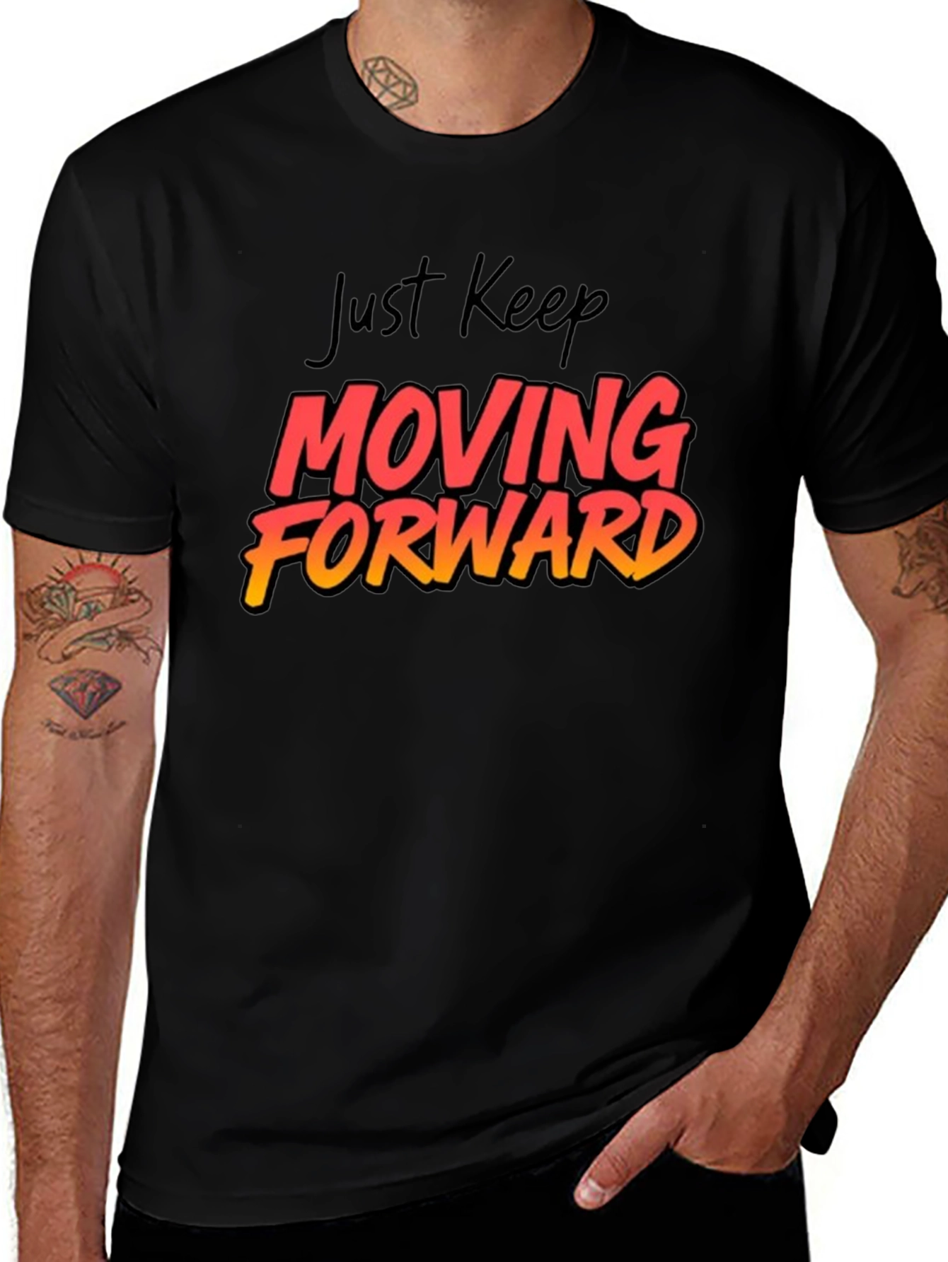 Variant 23 of Just Keep Moving Forward Graphic Tee - Black Casual T-Shirt