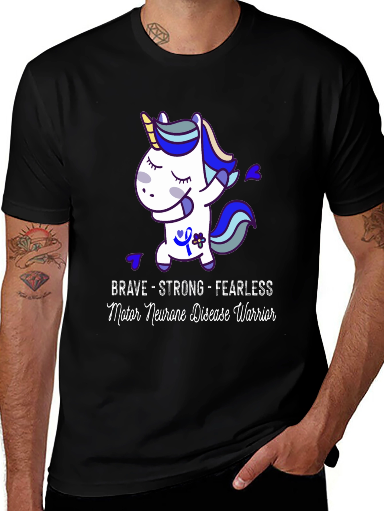 Variant 19 of Brave Strong Fearless Unicorn Motor Neurone Disease Warrior T-Shirt