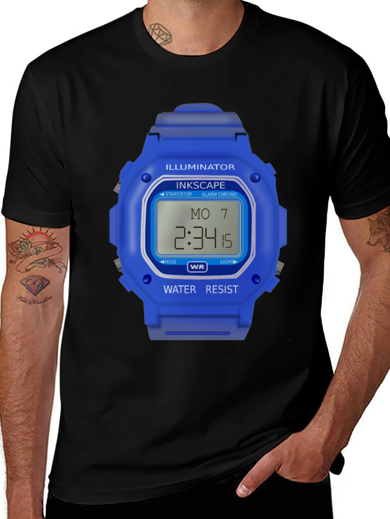Variant 22 of Inkscape Illuminator Watch Graphic Black T-Shirt
