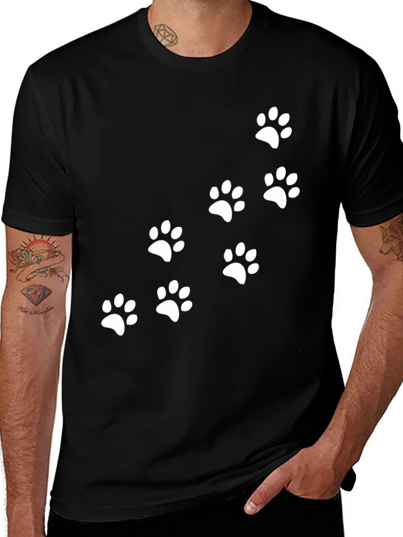 Variant 16 of Paw Print Graphic T-Shirt - Black Crew Neck