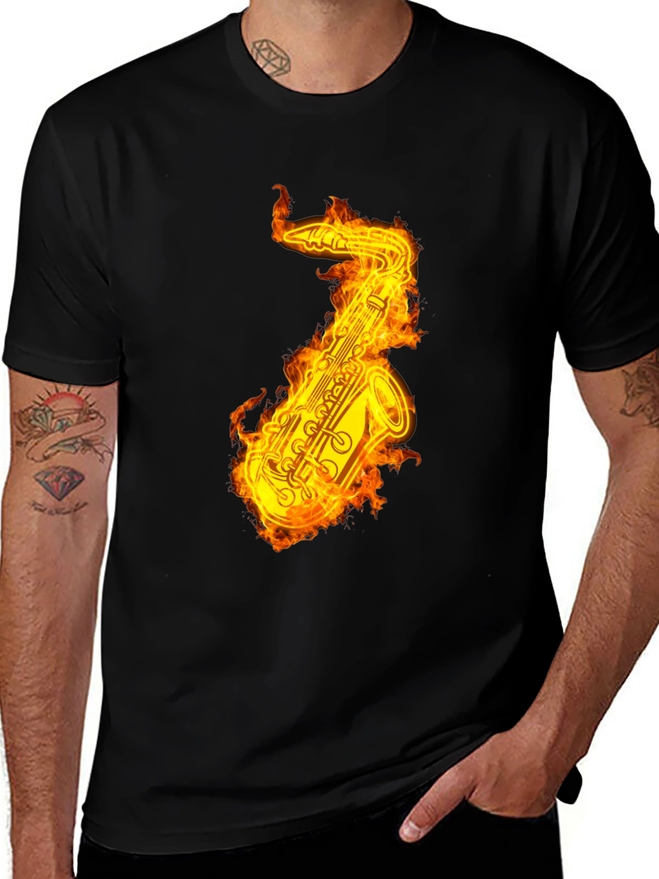 Variant 19 of Flaming Saxophone Graphic Tee - Black
