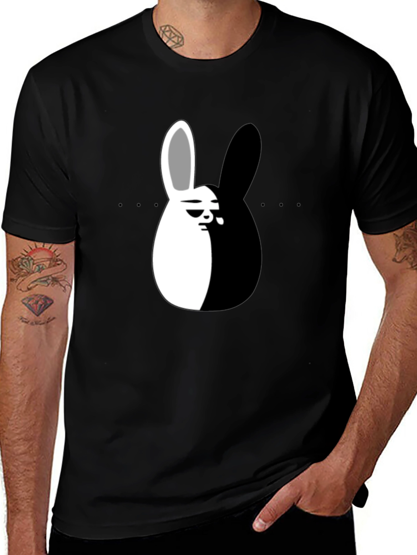 Variant 22 of Yin Yang Rabbit Graphic T-Shirt - Black Casual Tee