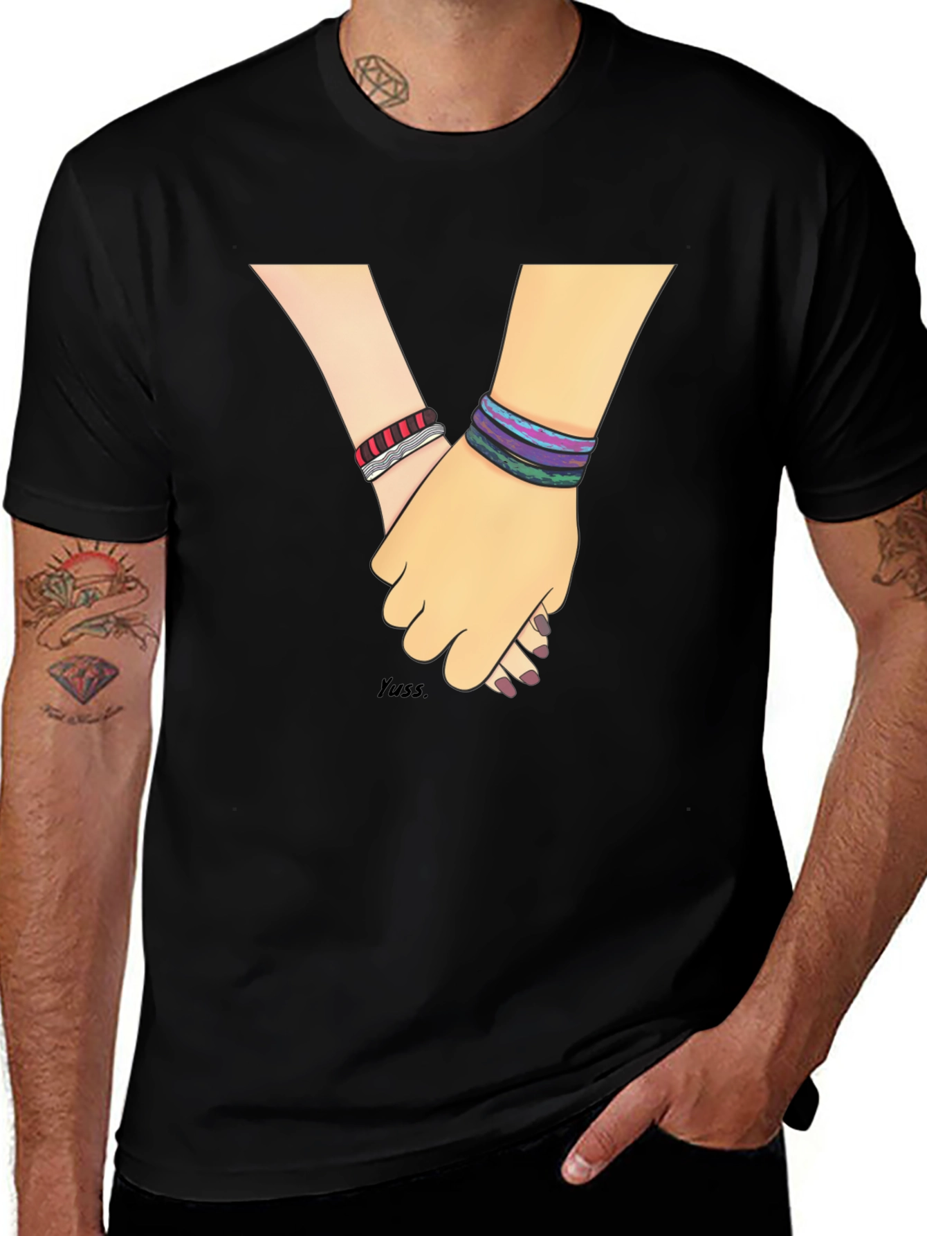 Hand-in-Hand Graphic Tee - Black Casual T-Shirt