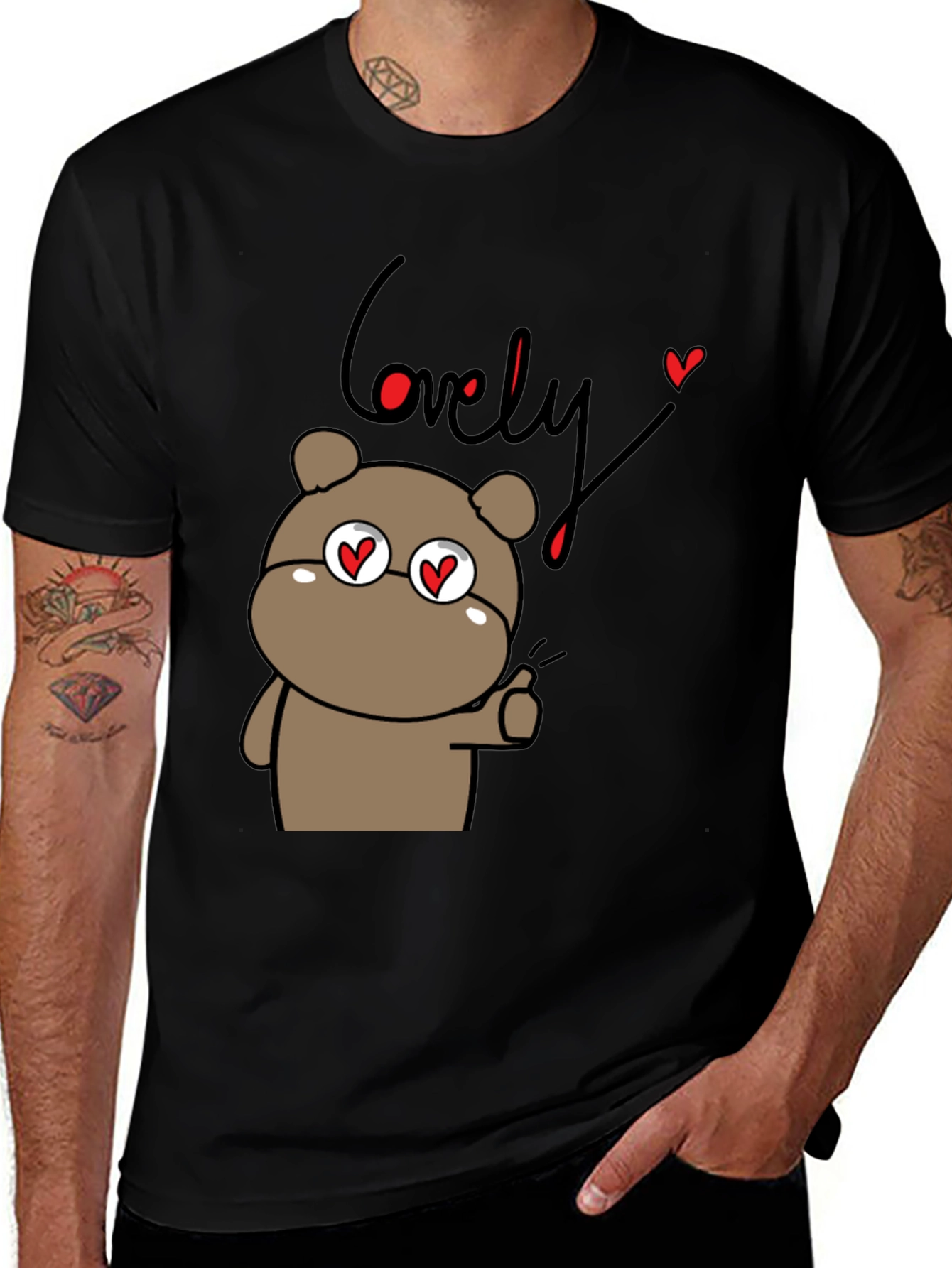 Variant 10 of Lovely Cartoon Bear Graphic Tee - Black