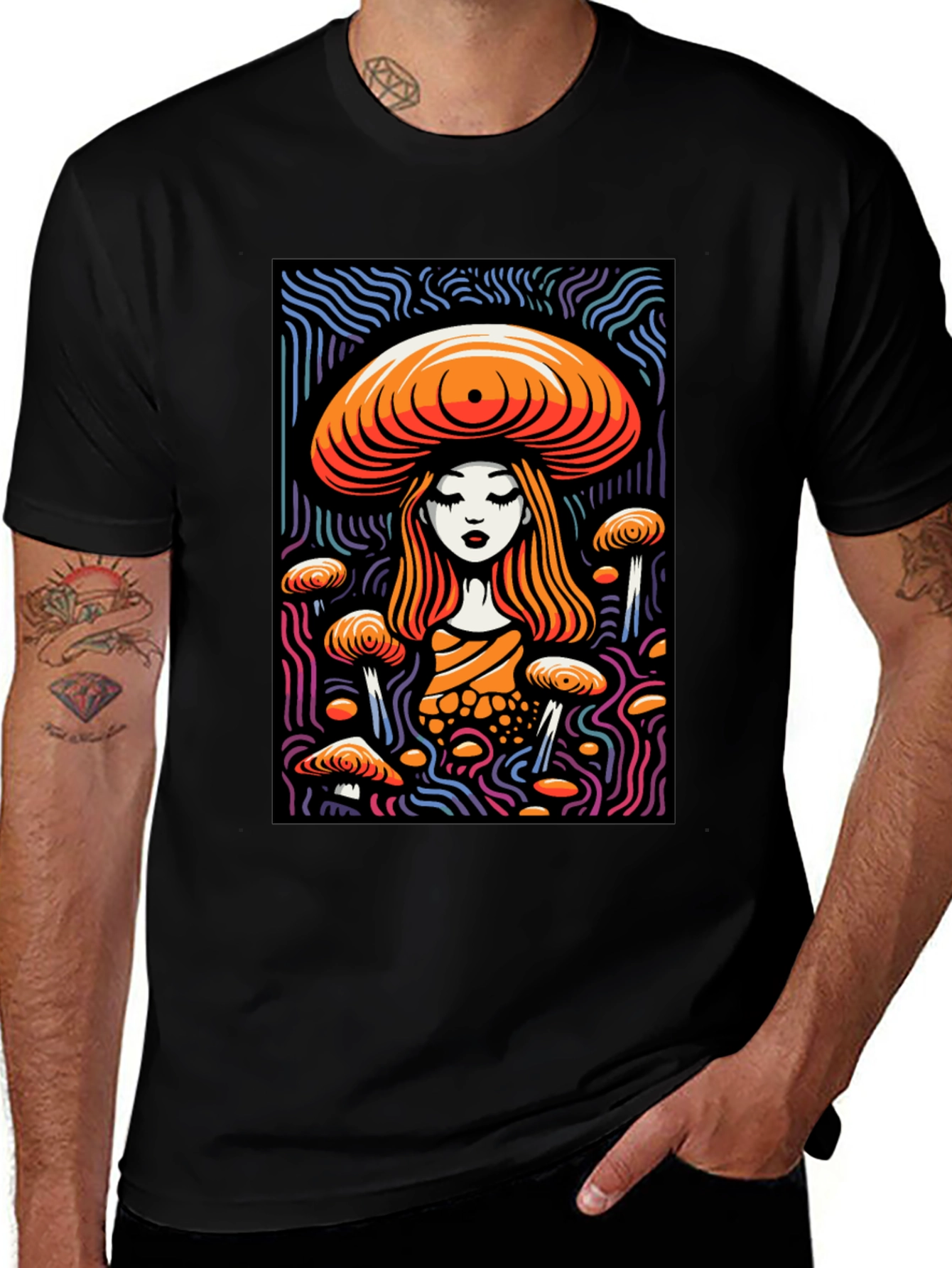 Variant 13 of Mushroom Maiden Graphic Tee - Black Cotton Blend