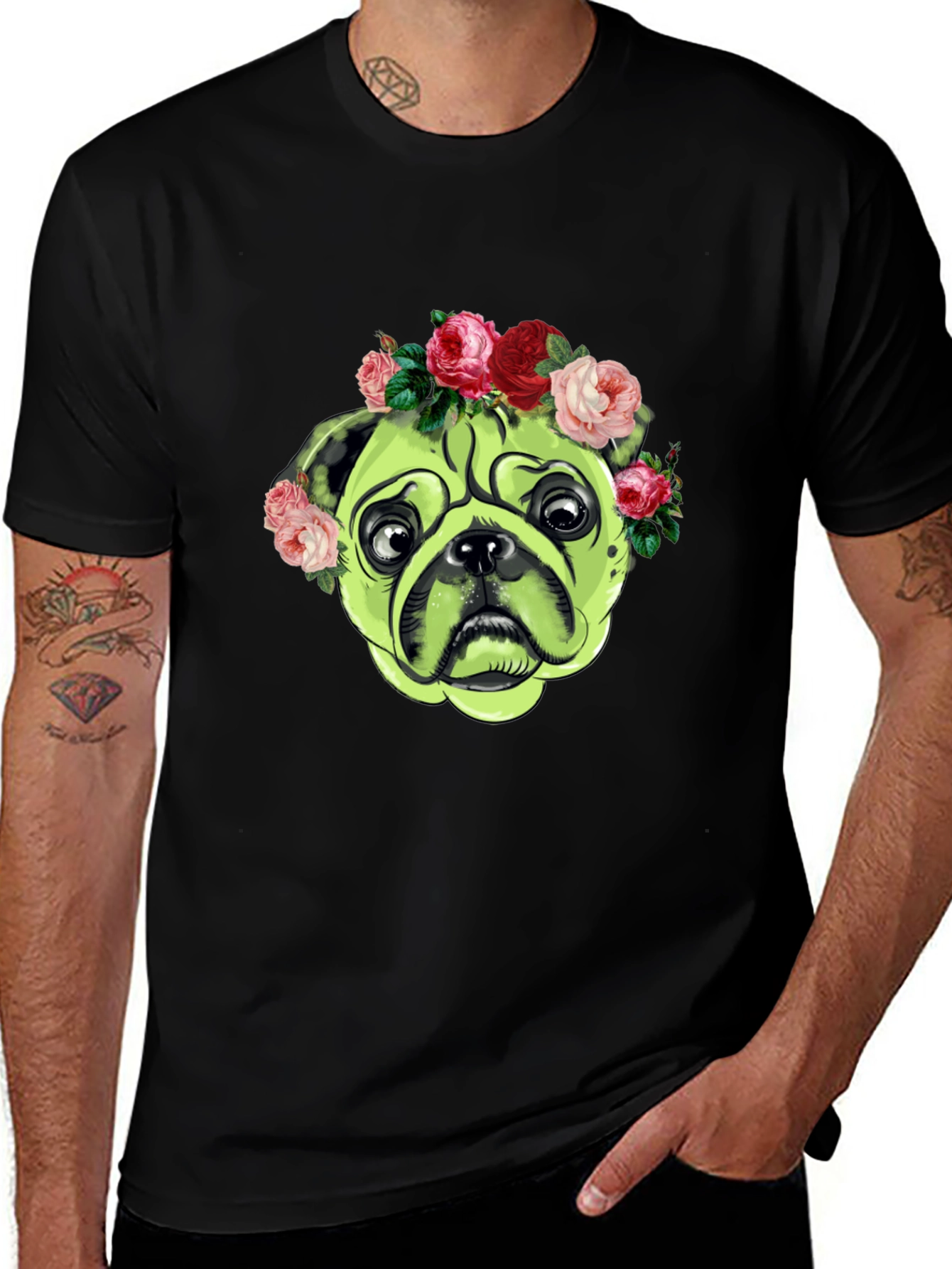 Variant 12 of Pug with Floral Crown Graphic T-Shirt