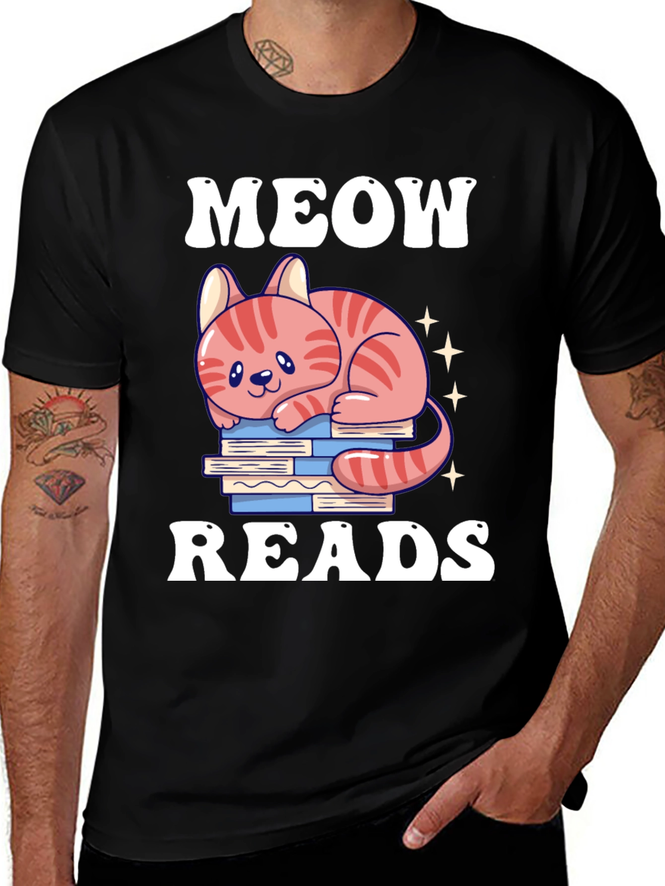 Variant 29 of Meow Reads T-Shirt Cute Cat Reading Books Tee