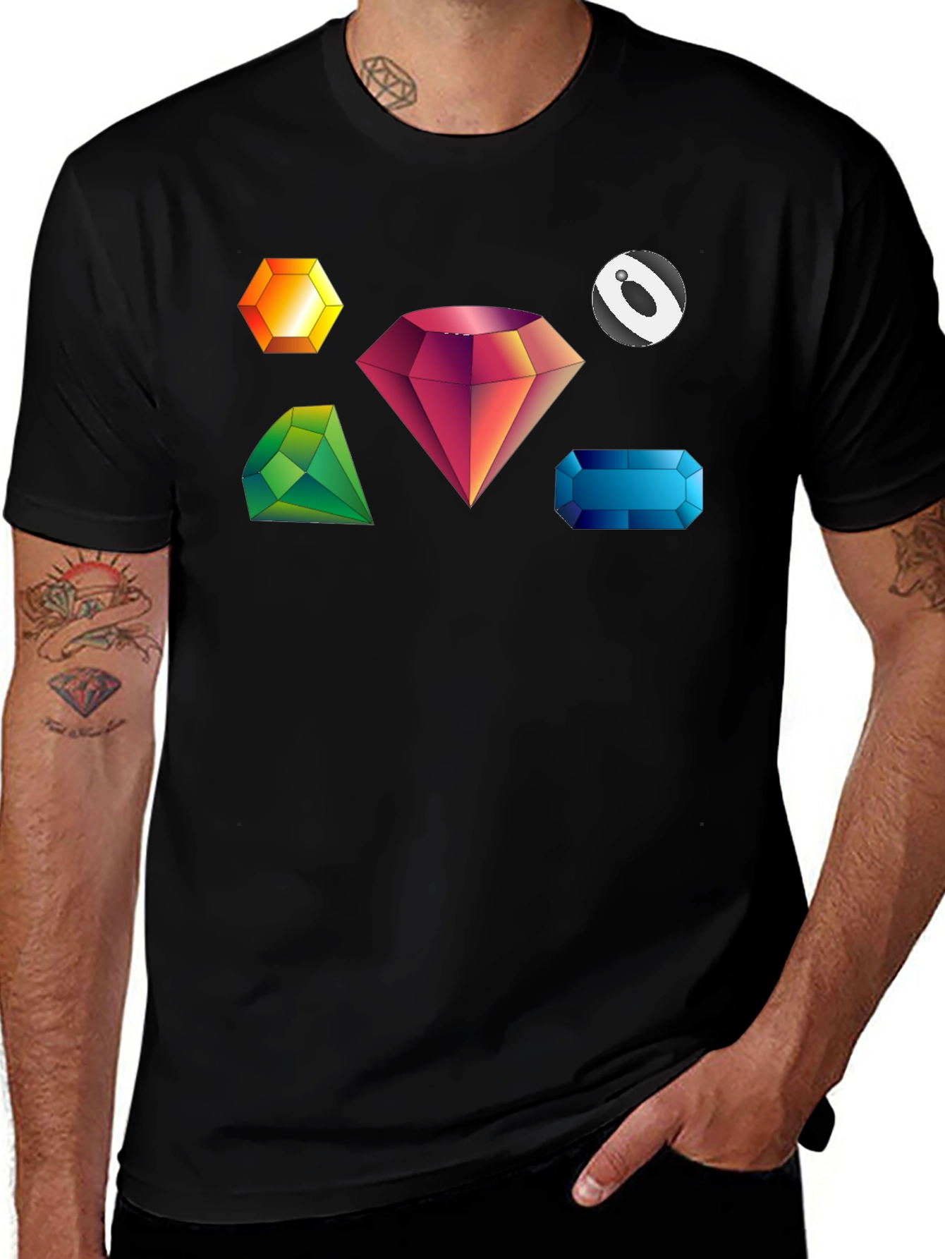 Variant 24 of Colorful Gems Graphic Tee - Black T-Shirt