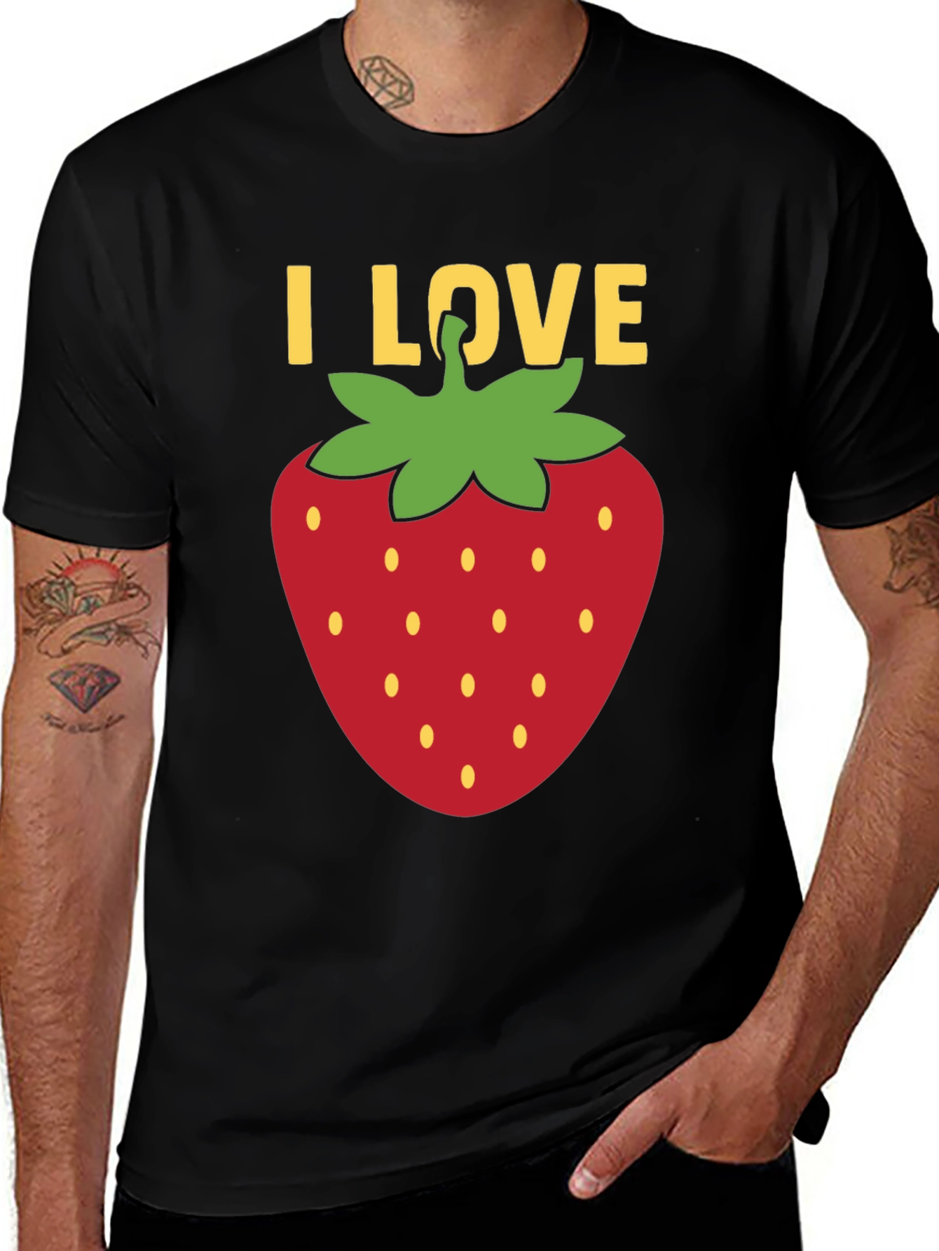 Variant 13 of I Love Strawberry Graphic Tee - Unisex Black Shirt