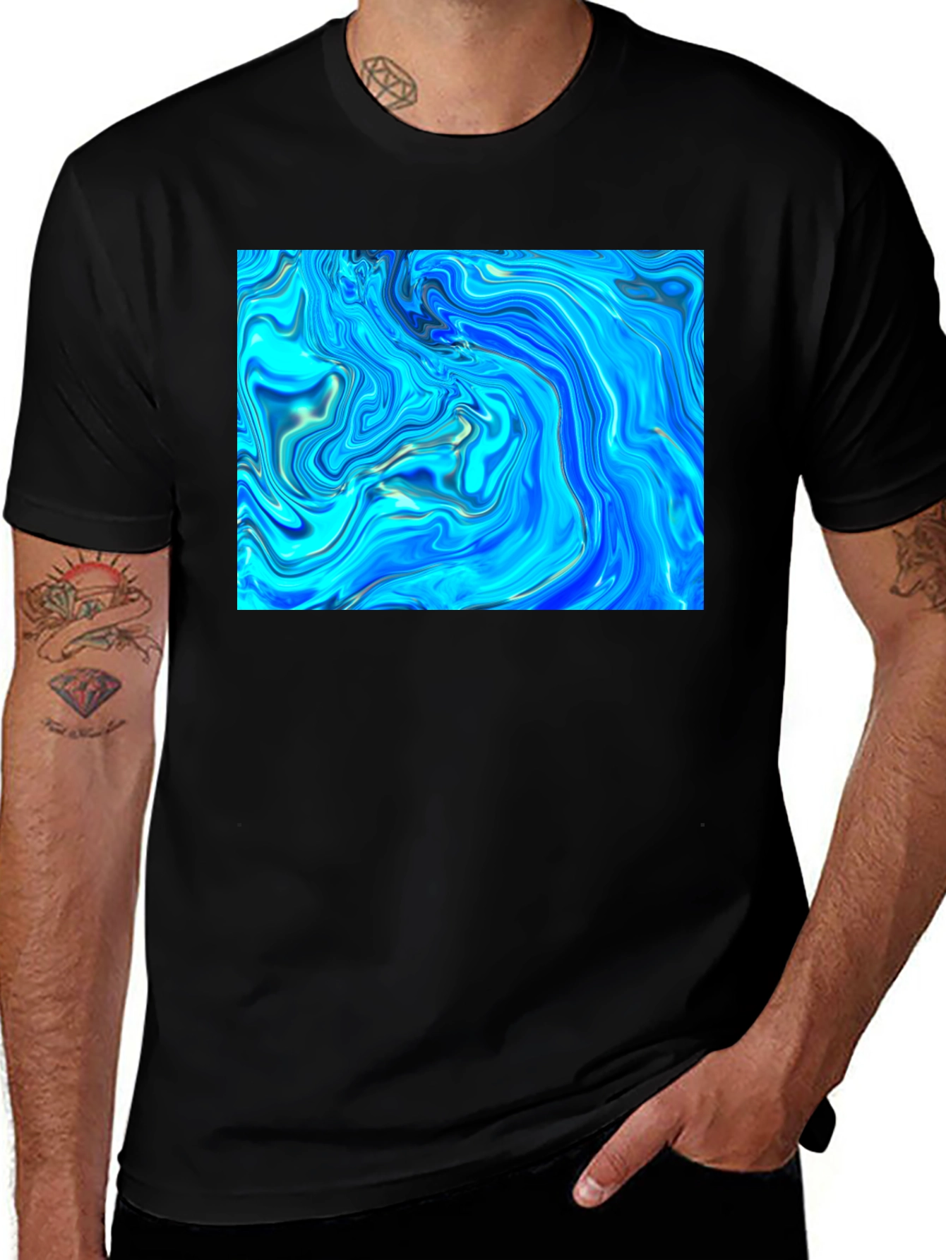 Variant 29 of Abstract Blue Swirl Graphic Tee