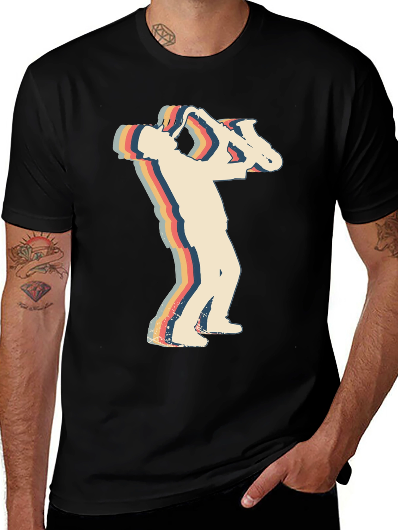Variant 21 of Retro Saxophone Player Black T-Shirt