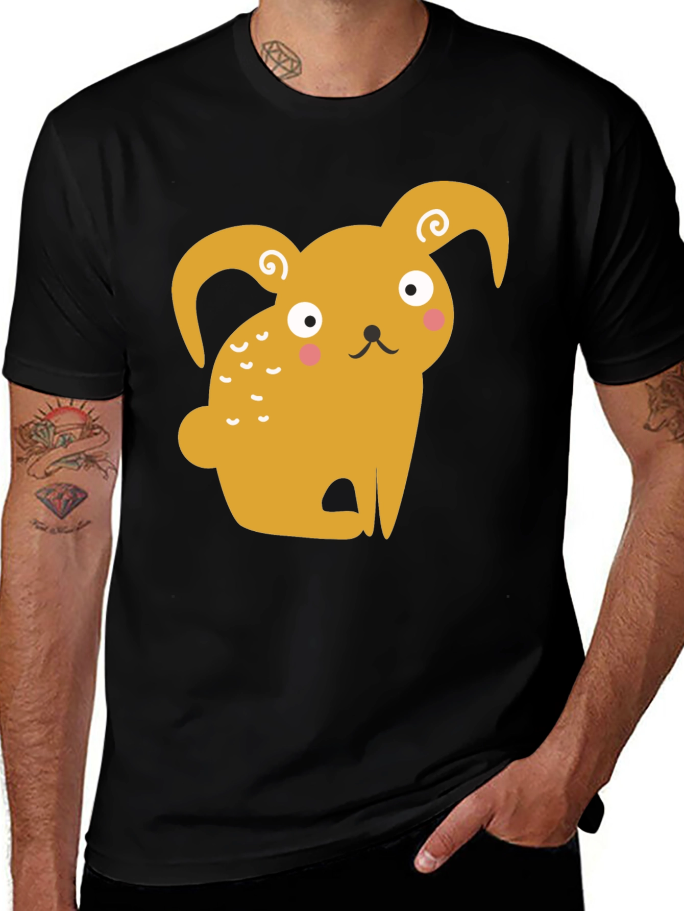 Variant 16 of Cute Cartoon Bunny Black T-Shirt