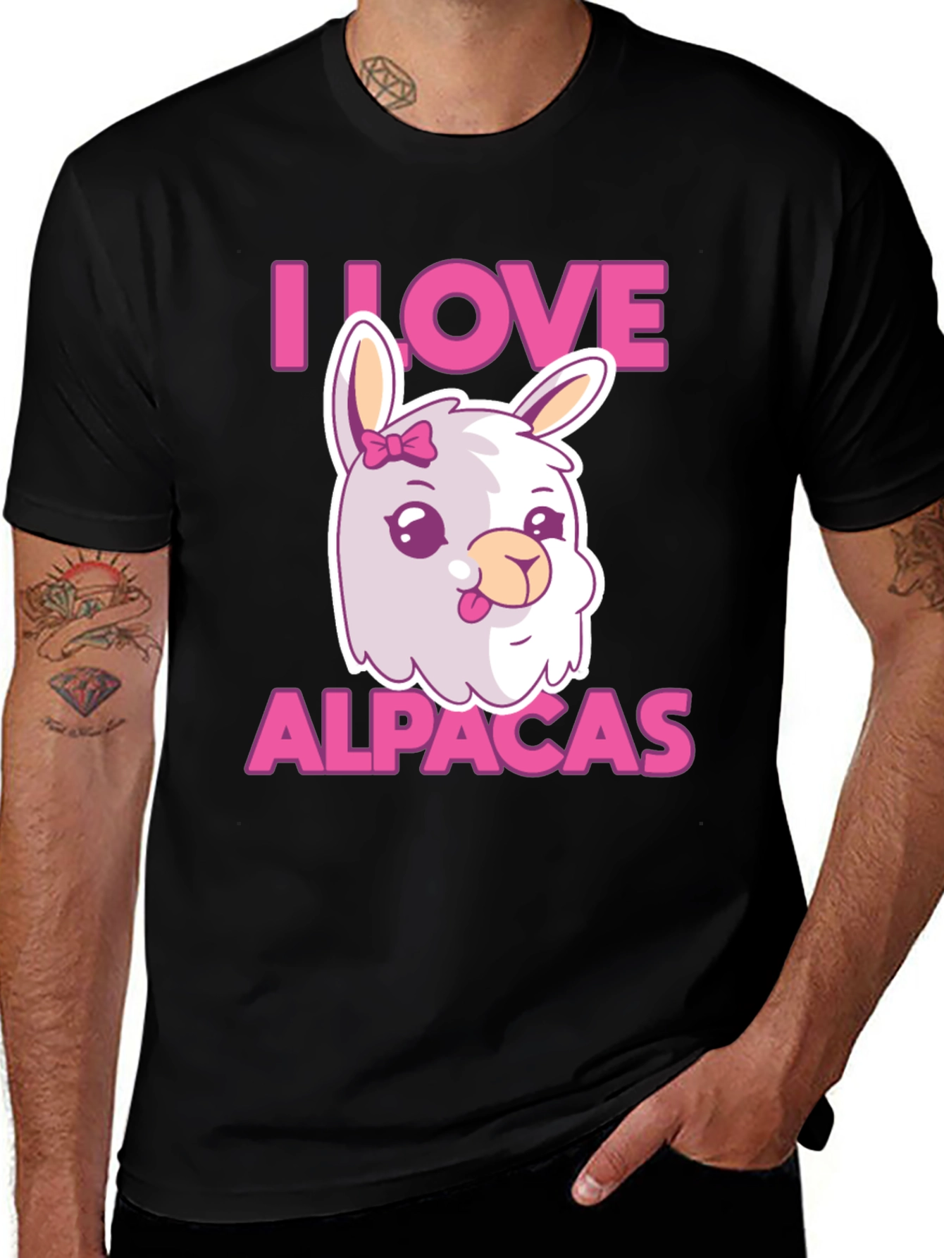 Variant 9 of I Love Alpacas T-Shirt Cute Alpaca Bow Pink