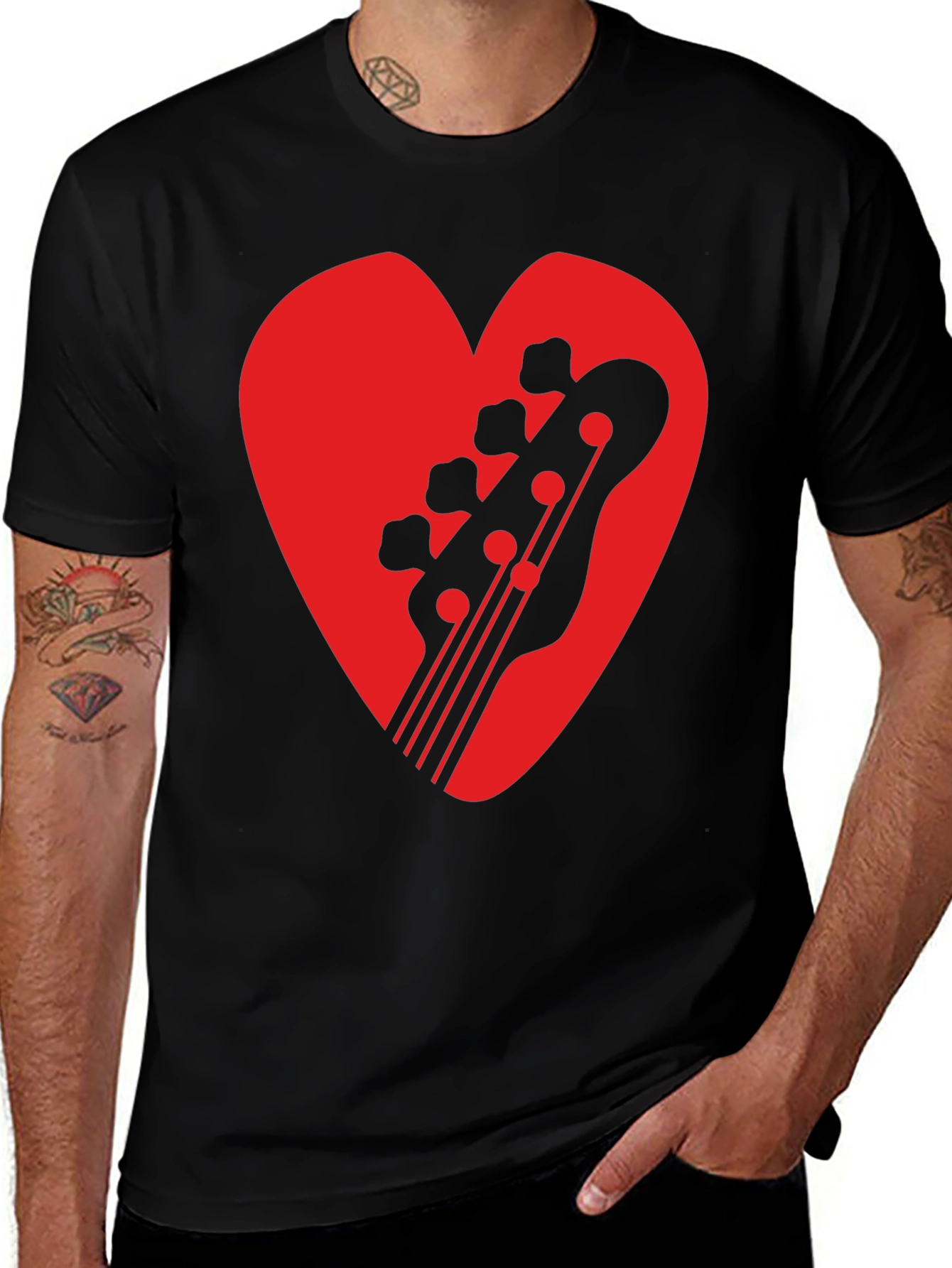 Variant 22 of Bass Guitar Heart Graphic Tee - Music Lover Shirt