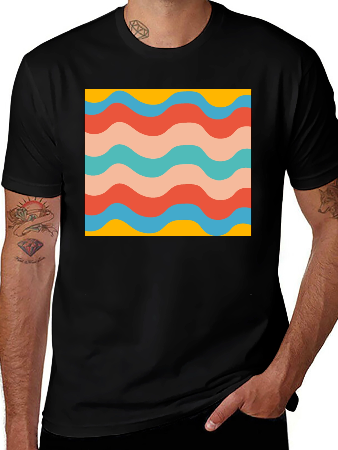 Variant 18 of Retro Wave Pattern Graphic Tee - Black