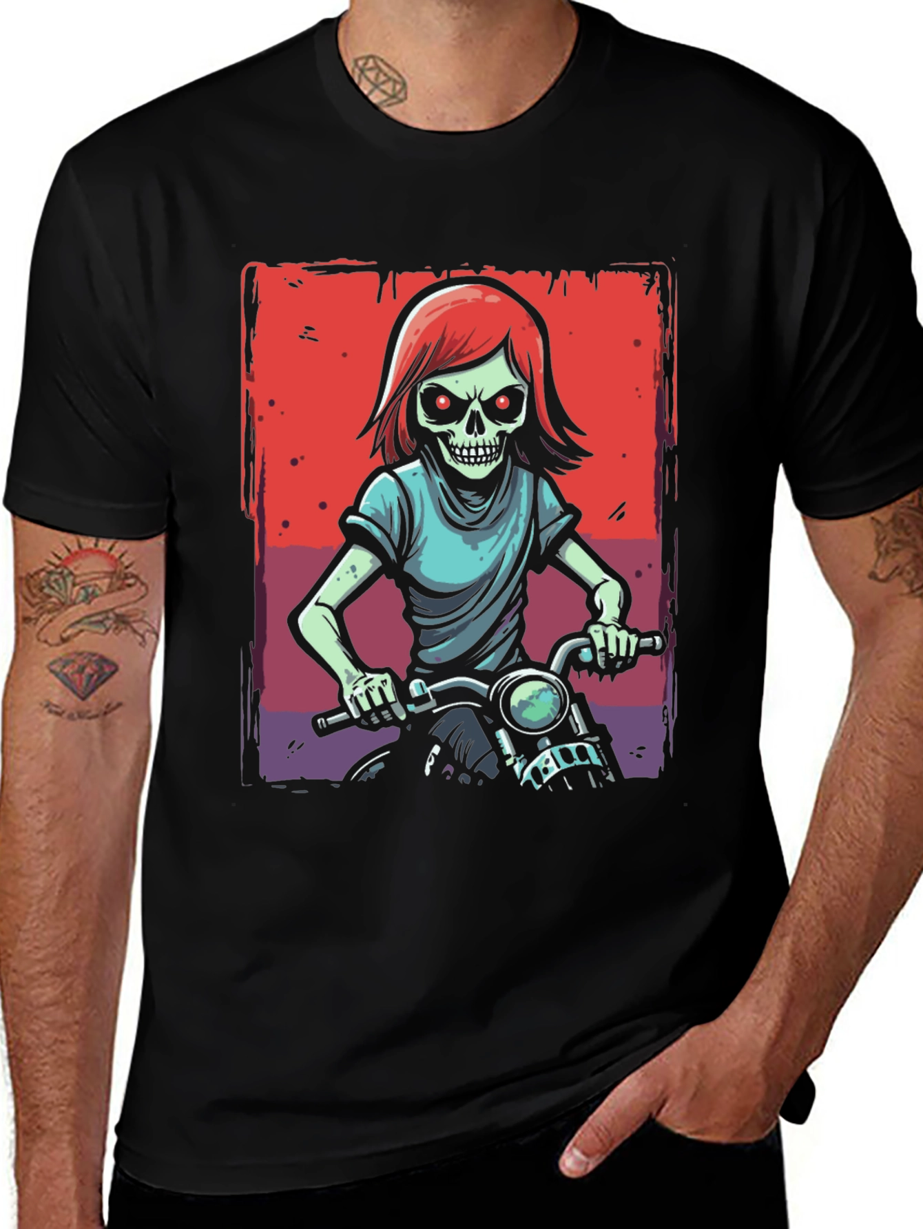 Skull Rider Graphic Tee - Edgy Motorcycle Design