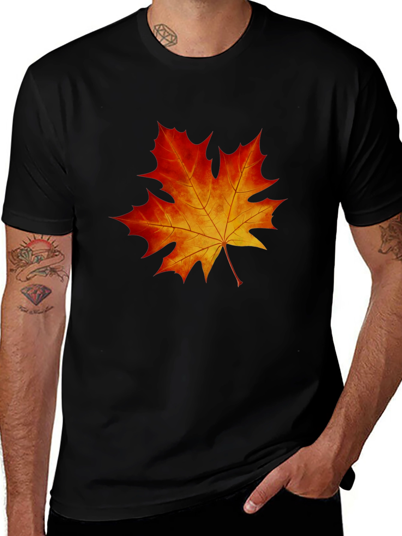 Variant 6 of Maple Leaf Graphic Tee - Black Cotton Blend Shirt