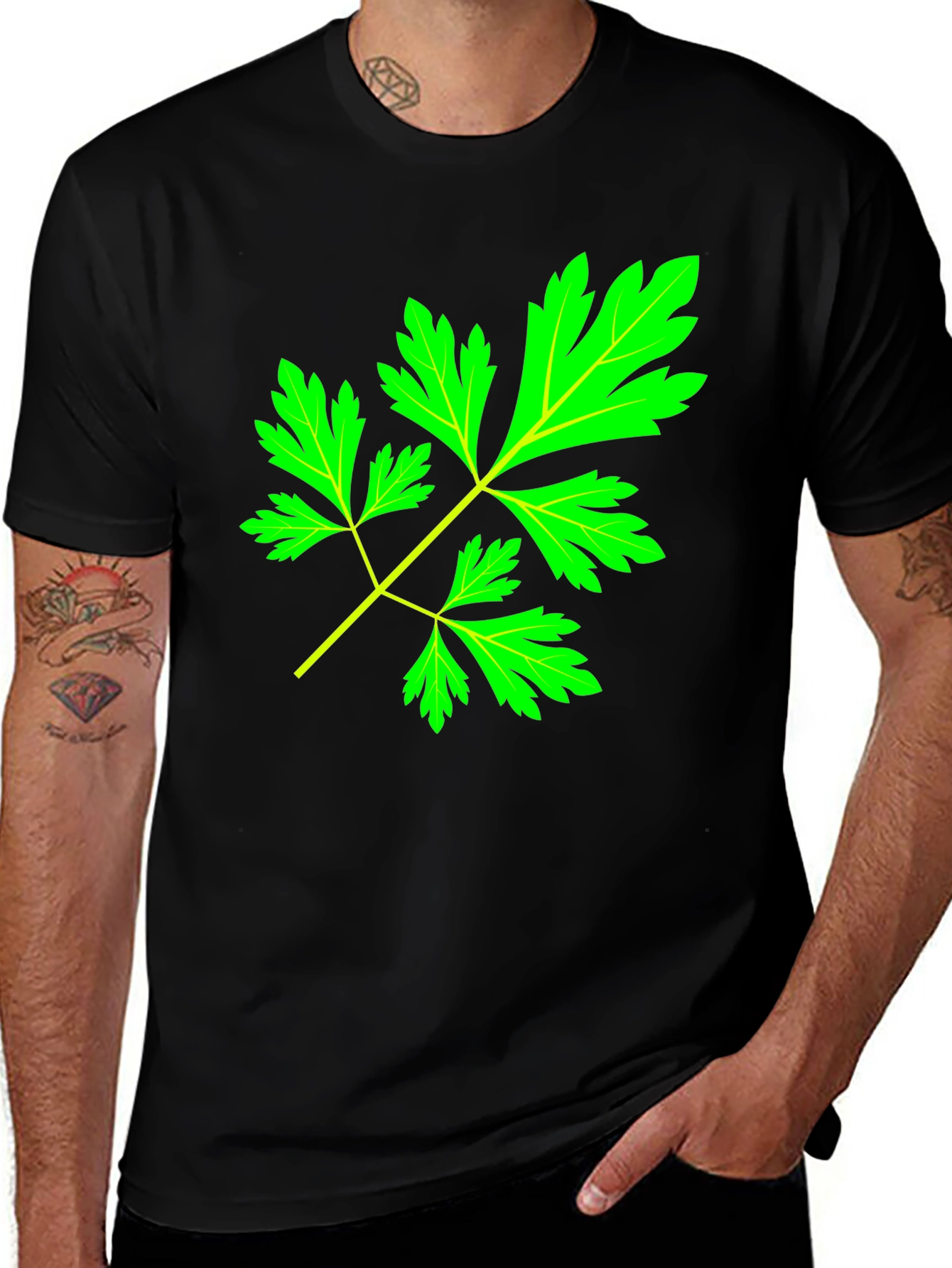Variant 19 of Herbal Leaf Black T-Shirt