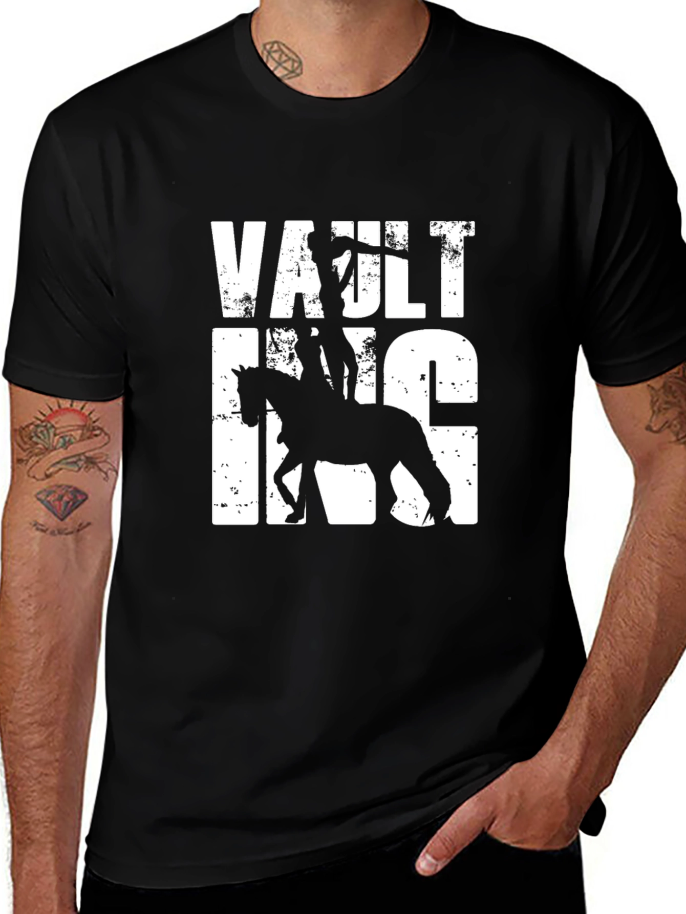 Vaulting Horse & Rider Graphic Tee - Stylish Black T-Shirt