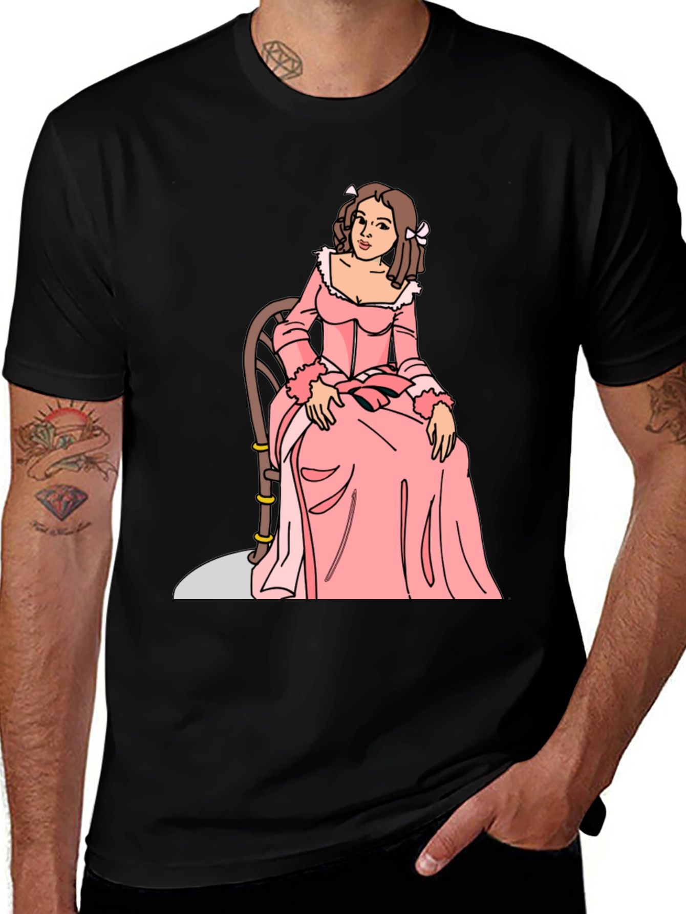 Variant 18 of Cartoon Woman Pink Dress Black T-Shirt