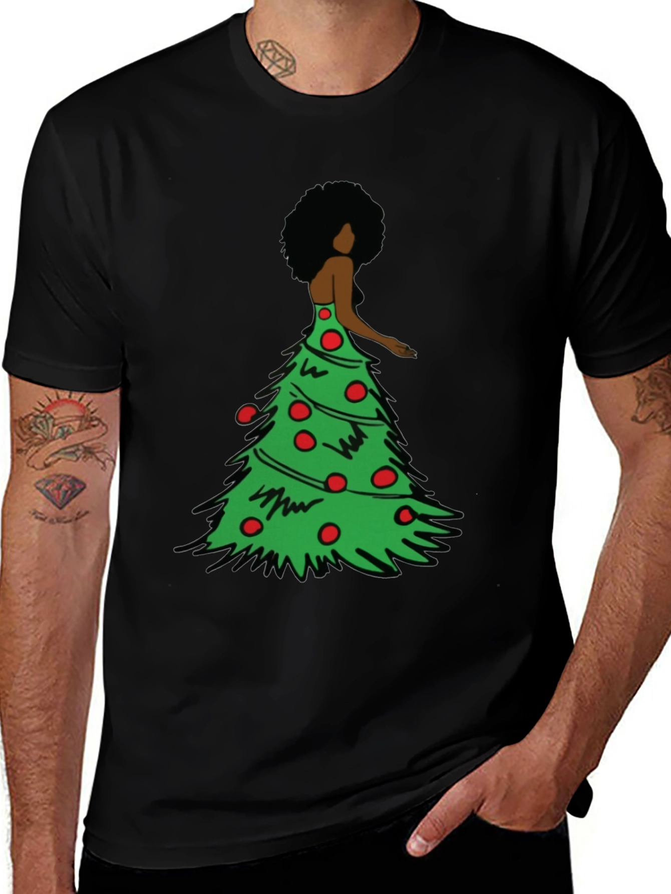 Christmas Tree Afro Woman Graphic Tee
